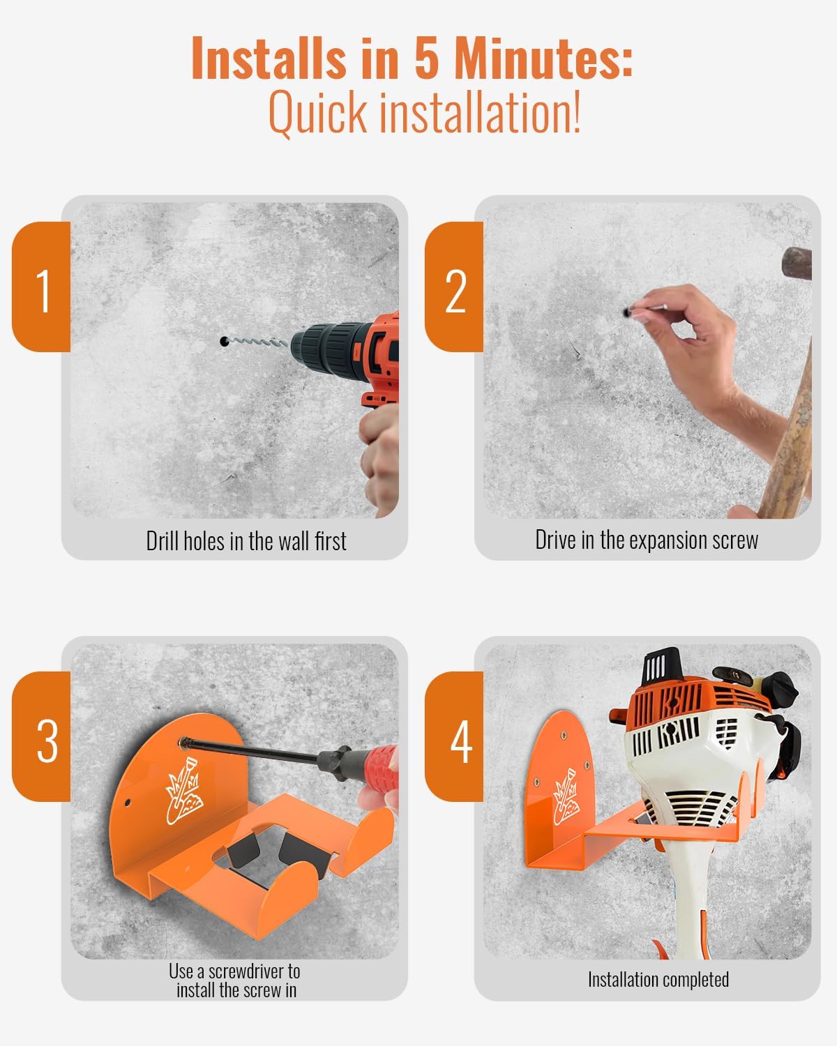 Weedeater Rack & Garden Tool Hanger - 2 Pack - 180LB Heavy-Duty Alloy Steel Wall Mount Set, for Stihl Power Tools, Grass Trimmer, Garden Tools, Space-Saving Storage for Garage, Shed, Workshop