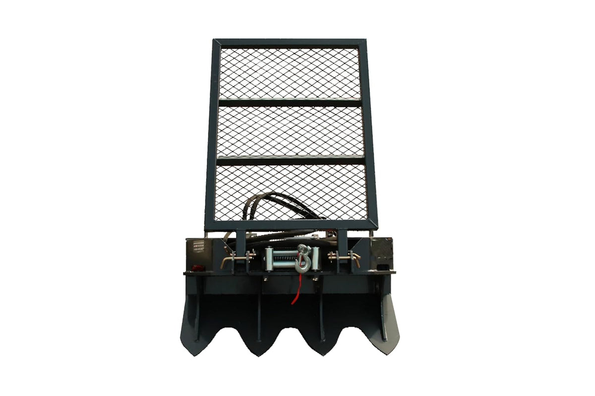 7.5T Skid Steer Winch, 93 FT Steel Cable Forestry Logging Winch, 15000 LB Pulling Capacity, Manual Clutch, Ground Stabilizer Jaw, Safety Screen