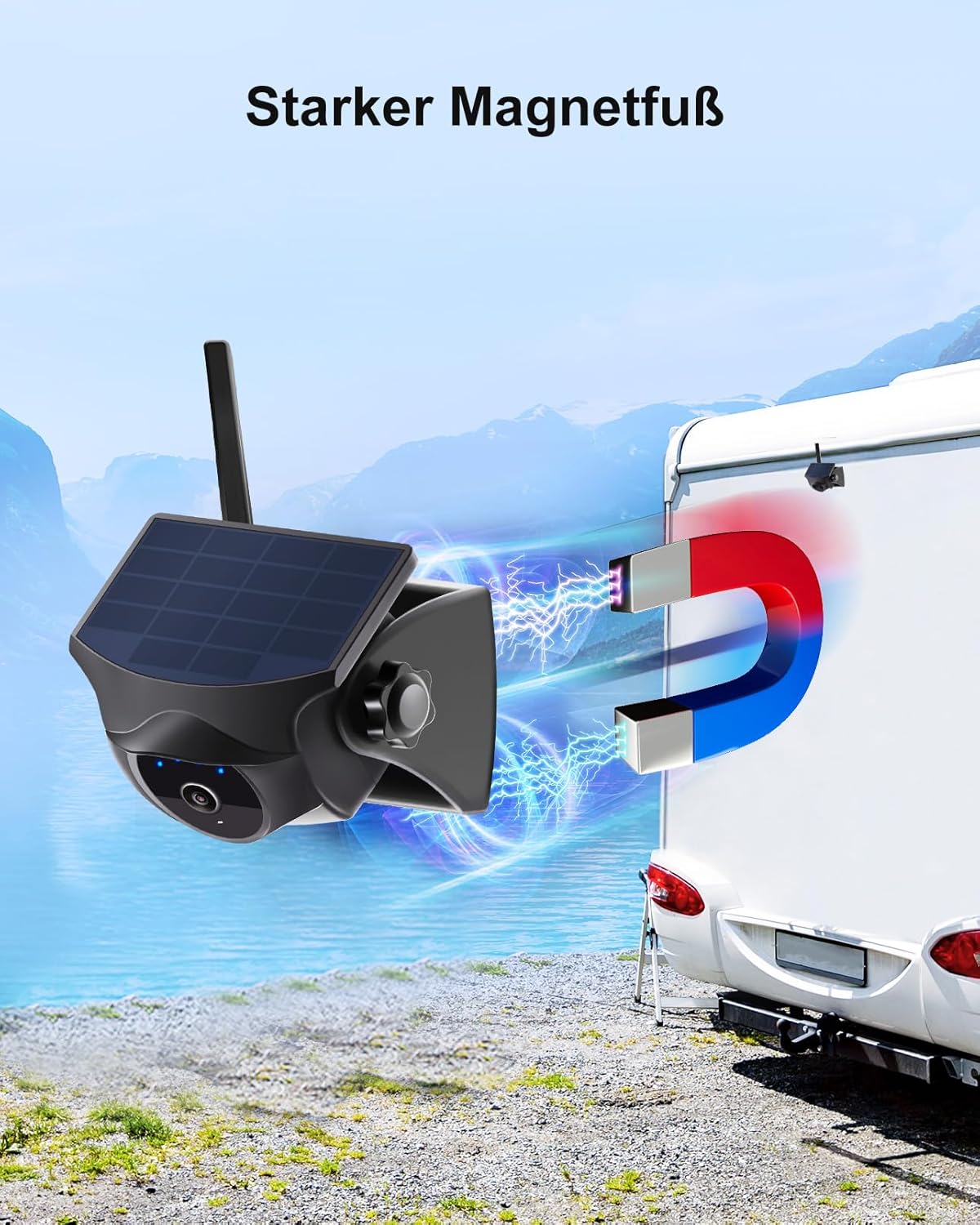 1080P Solar Wireless Backup Camera - Magnetic Hitch Rear Front Camera with Night Vision, 365-Day Standby, Waterproof, Rechargeable Battery for Horse Trailer RV Truck Car for Phone Pad Android