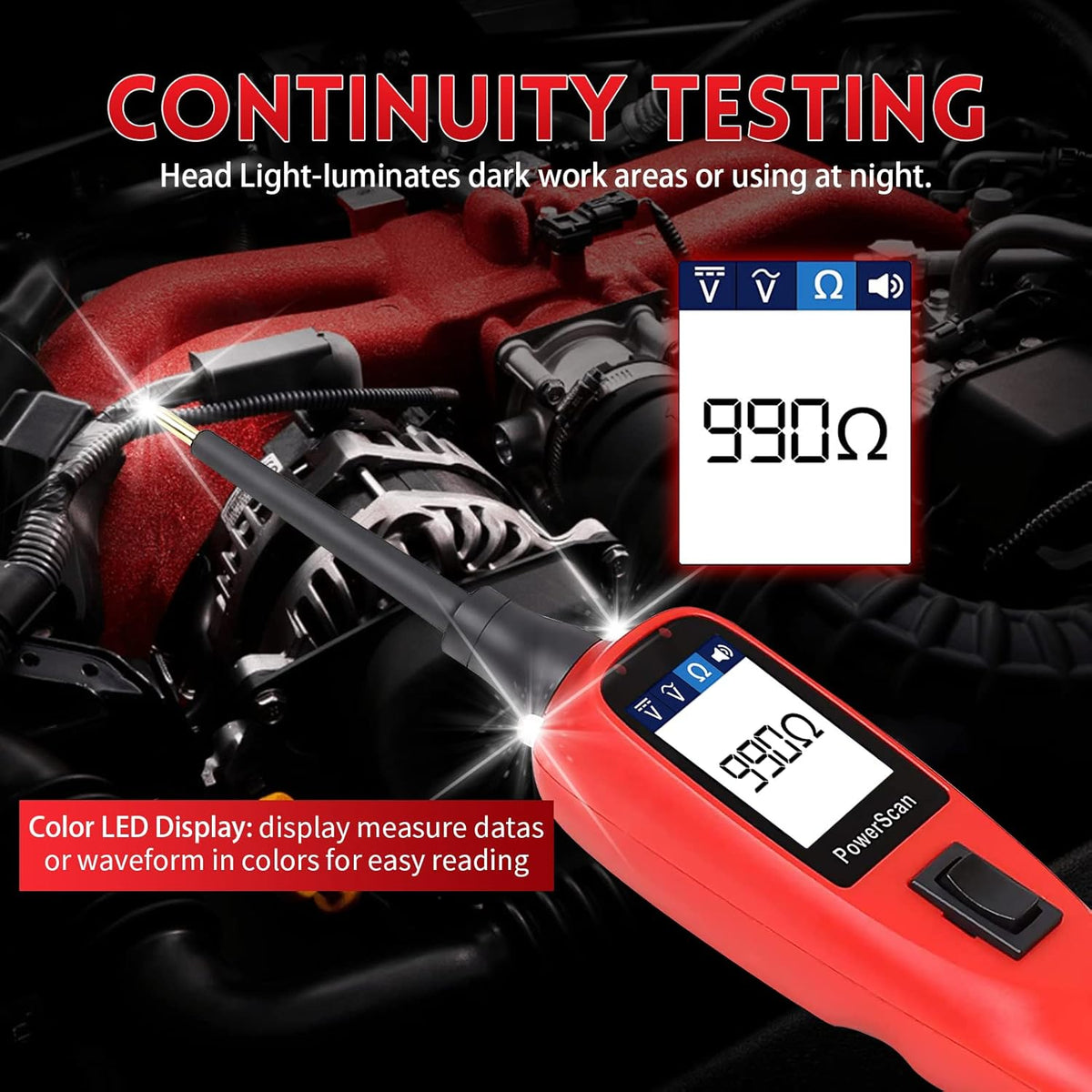 Autel PowerScan PS100 Circuit Tester, Universal 12V 24V Automotive Power Circuit Probe Kit with 20ft Extension Cable, AC/DC/Continuity/Probe/Signal Test, Activate Component Electrical System Tool