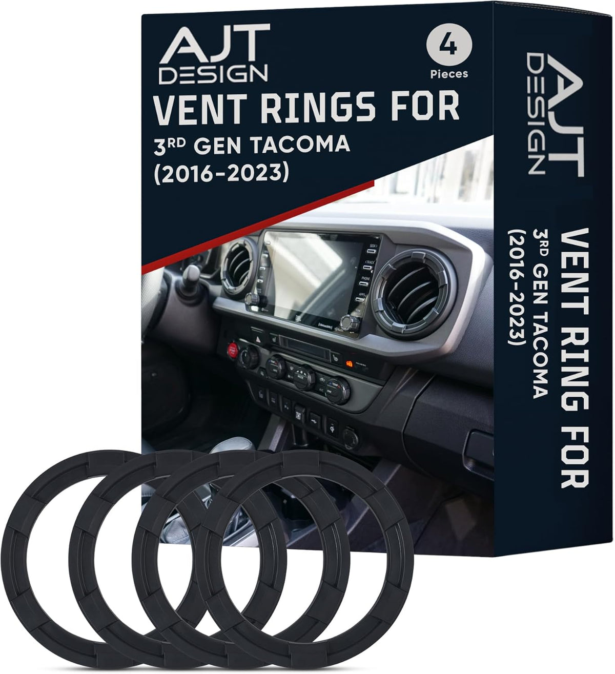 AJT Design Vent Ring for 3rd Gen Tacoma (2016-2023) | Blackout Mode | Impact Resistant ABS Plastic Car Vent Cover Ring Made For 3rd Gen Toyota Tacoma | Made in USA