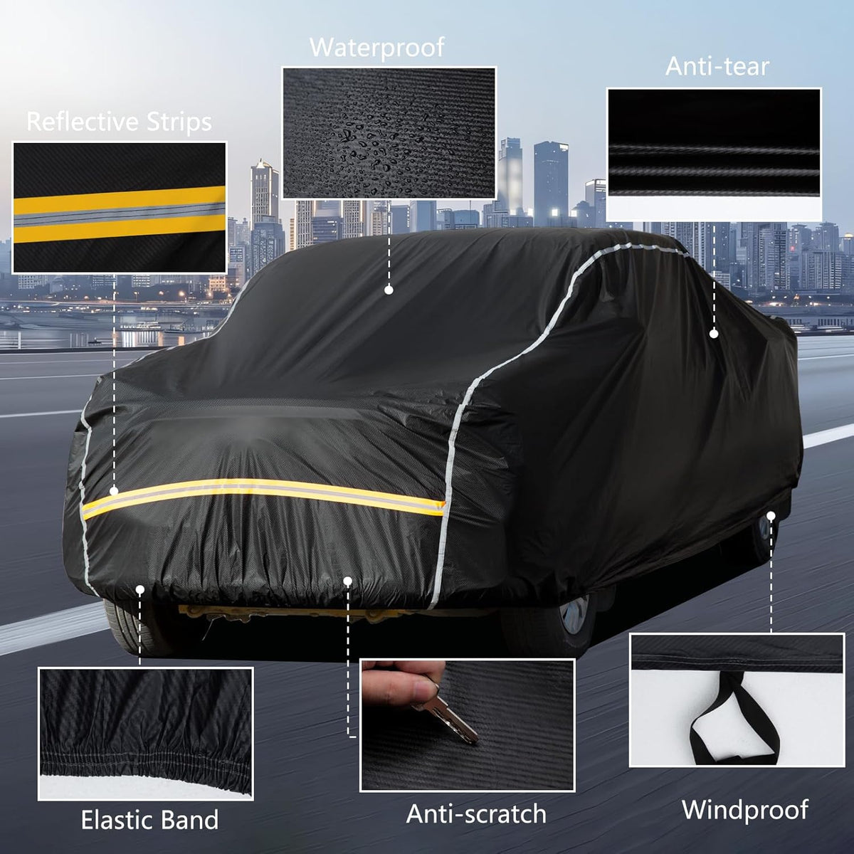 Pickup Truck Cover Waterproof All Weather, Outdoor Sun UV Rain Pickup Protection,6 Layer Heavy Duty Truck Cover, Length Up to 246 Inch(246"*79"*78")