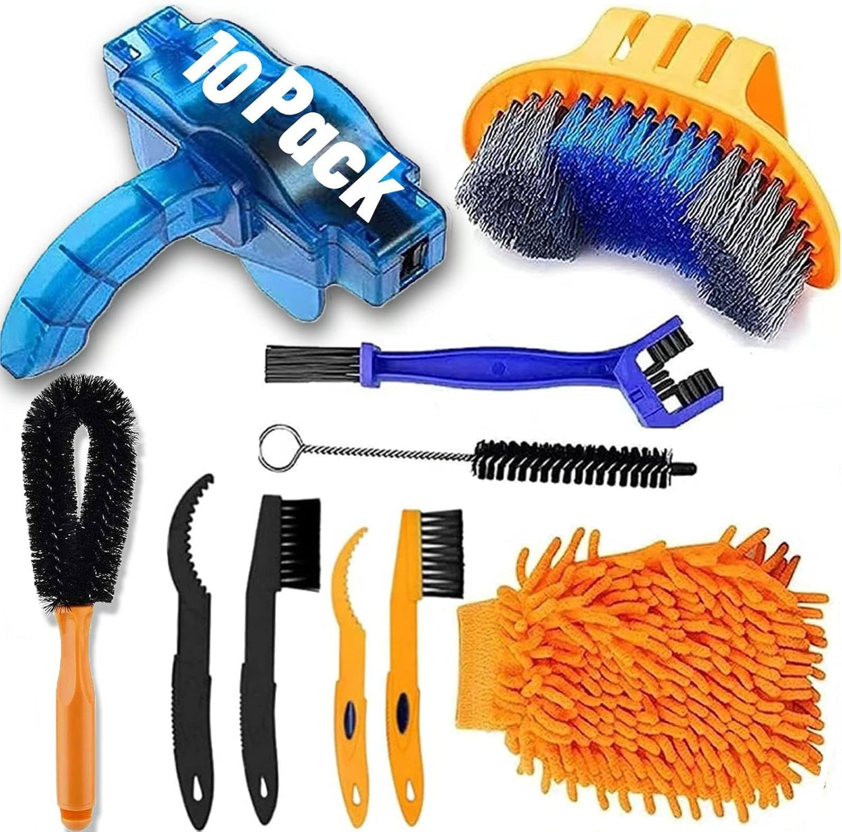 10pcs Bike Cleaning Kit, Bicycle Clean Brush Tool Including Chain Cleaner for Cycling,Bike Chain Cleaner Brush Suitable fo Mountain/Dirt/MT/Road/BMX Bike