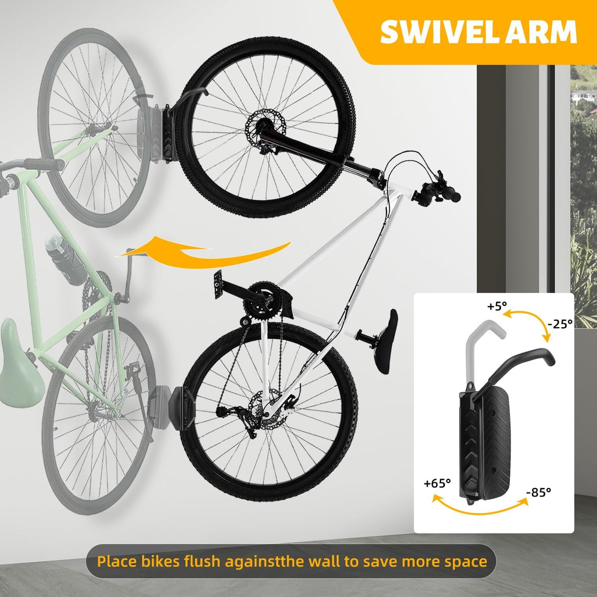 Bike Rack Wall Mount, Garage Wall Bike Rack, Vertical Bike Rack Holds Up to 66lbs, Garage Space Saving Sturdy Wall Bike Rack,Bike Hanger for MTB, Road, eBike, Easy to Install