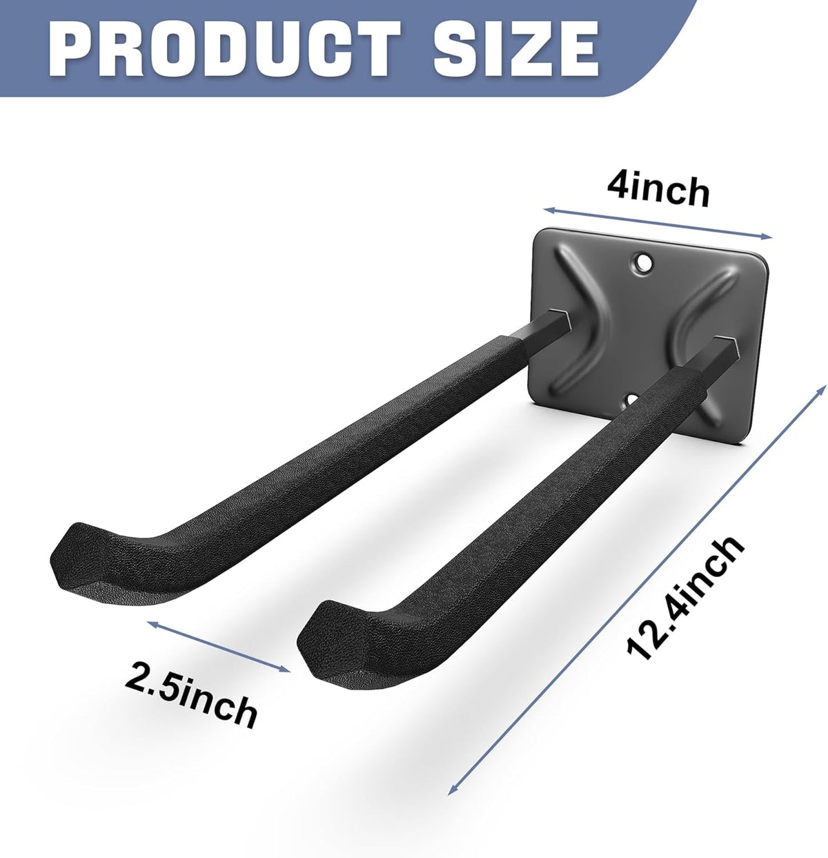 WALMANN Garage Hooks, Heavy Duty 12-inch Wall Hooks for Hanging, Tool Hangers for Car Tires, Ladders, Folding Chairs, Strollers, Garden Tools (Pack of 2)