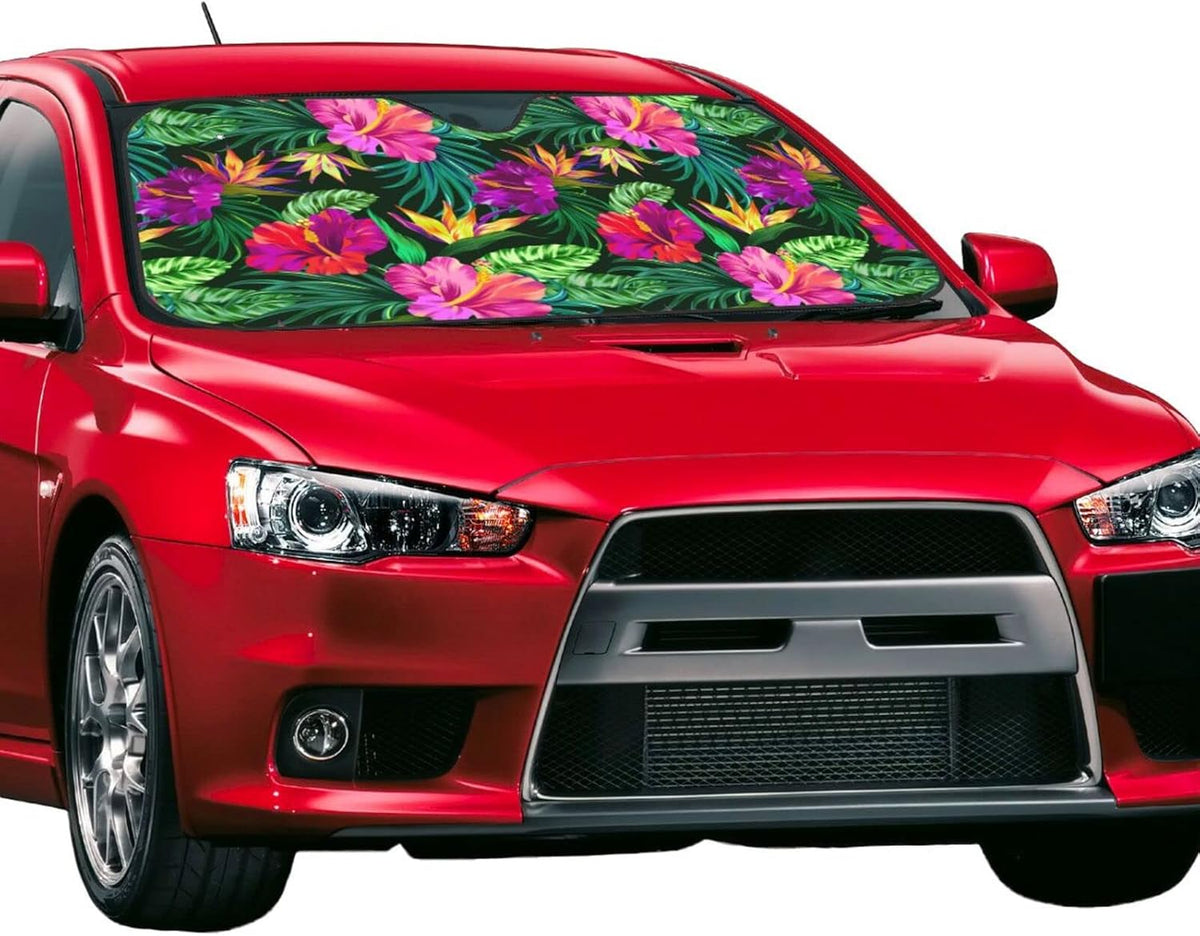 Tropical Flowers Car Windshield Sunshade Front Window Sun Visor Protector Foldable Shield Cover for Truck SUV
