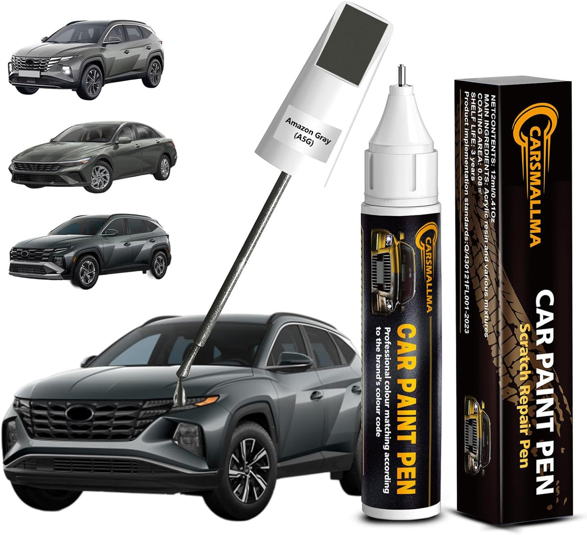 A5G Amazon Gray Car Touch Up Paint for Hyundai, Color Accurate Car Paint Scratch Repair Pen Kit Quick & Easy Fix Vehicle Chips and Automotive Nicks Scuff
