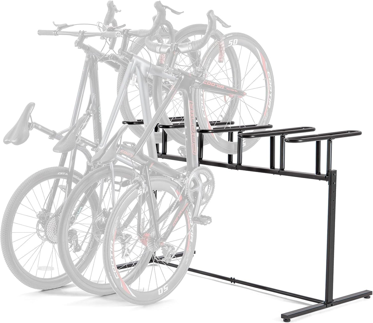 CXWXC 3/5 Bikes Stand Rack - Bike Storage Parking Racks Indoor/Outdoor - Bicycle Stand Garage for Parking Mountain Road Hybrid Bike, Fits Wheels up to 2.4" (For 5 Bikes)