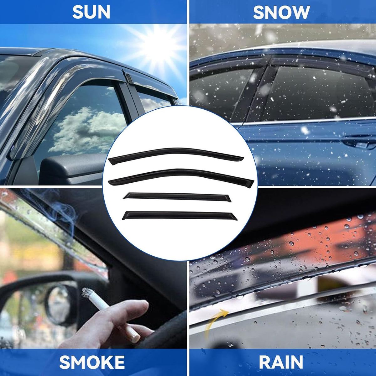 4pcs Front+Rear Smoke Tint Sun/Rain Guard Outside Mount Tape-On Vent Window Visors Compatible with 07-13 X5 E70