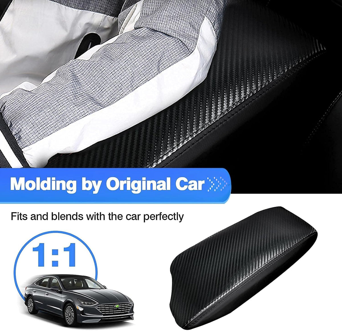 Autorder Center Console Cover for Hyundai Sonata 2020 2021 2022 2023 Accessories Carbon Fiber Armrest Cover Anti-Scratch Middle Console Pad Leather Armrest Protector