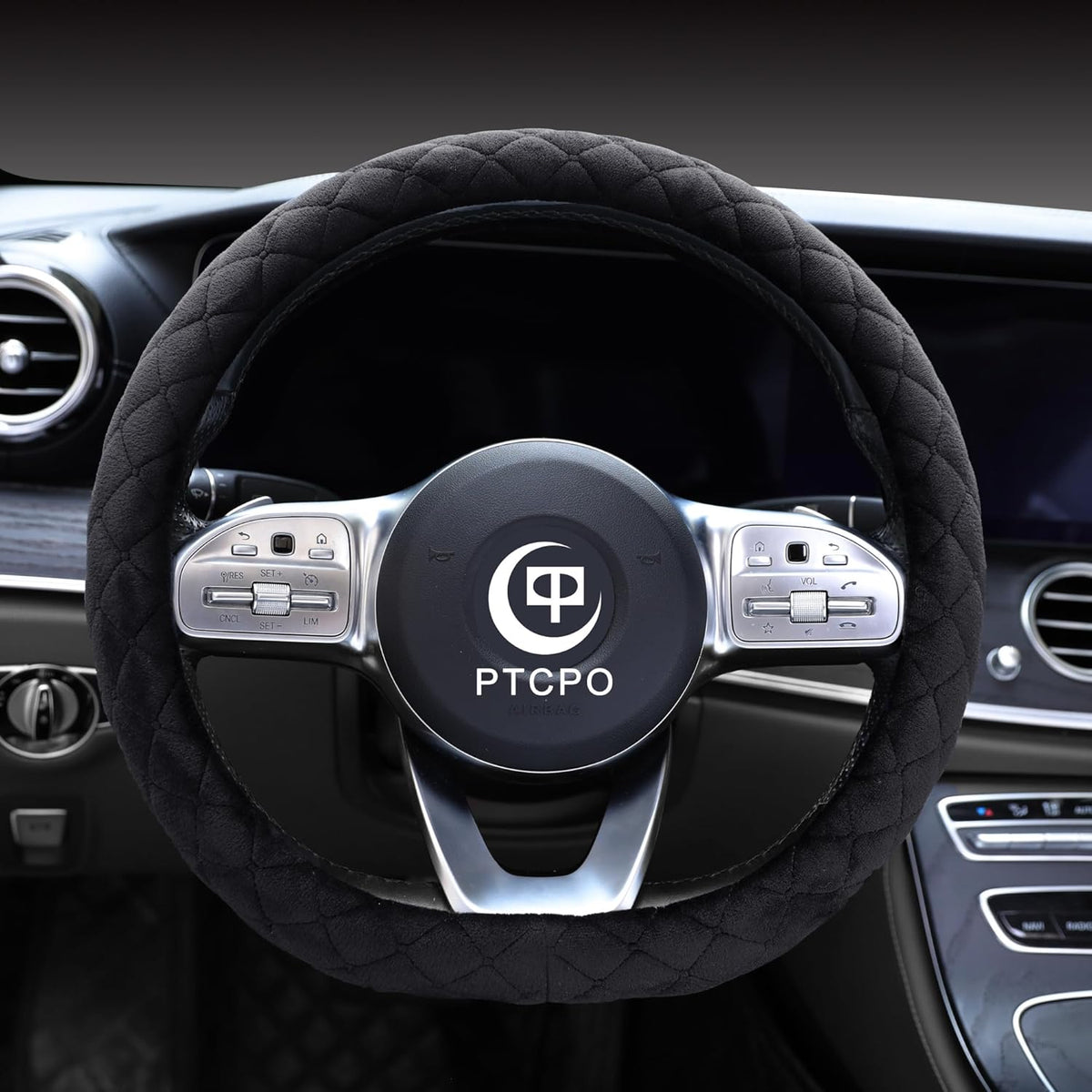 Soft Car Steering Wheel Cover for Sedan, SUV, Warm Luxury Velvet, Odorless, Universal, Anti Slip, Summer Winter, Black, D Shape(Flat Bottom)