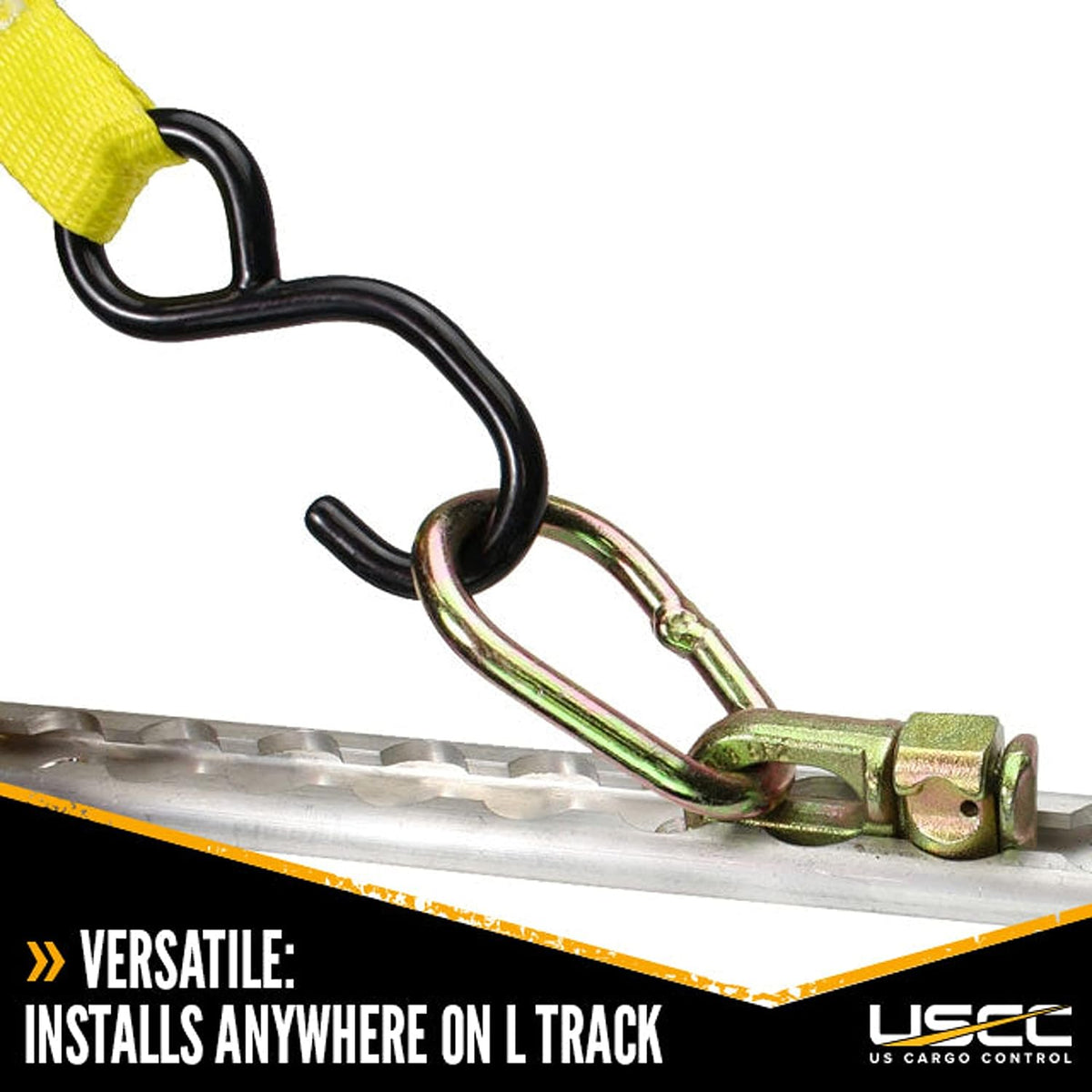 US Cargo Control Double Stud L Track Fittings with Pear Link (100-Pack), 5,000 Pounds Break Strength, Use with L Track Rails in Truck Bed or Trailer, Automatic Locking with Spring Release
