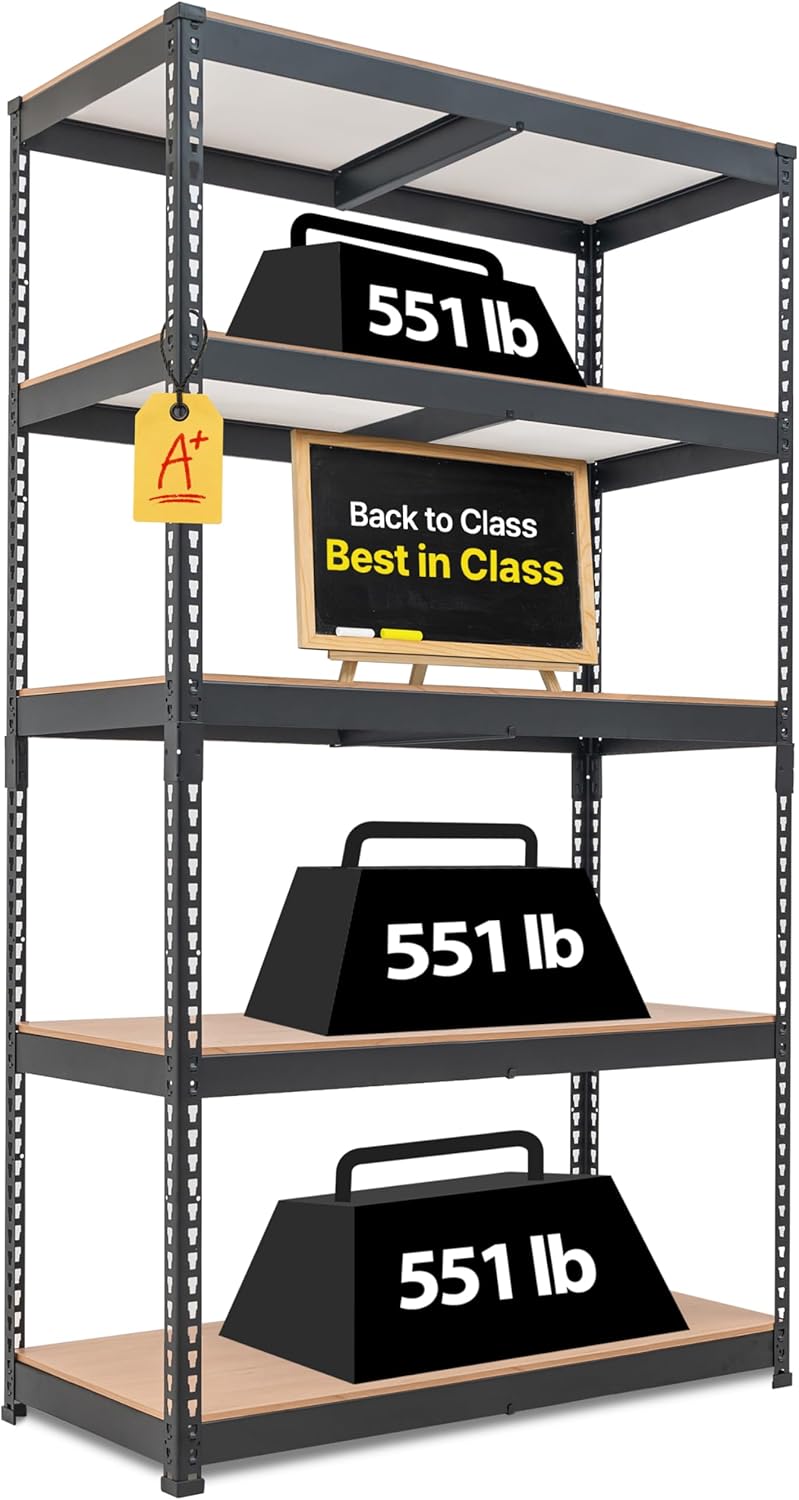 HOMEDANT 5-Tier Laminated Boltless Heavy Duty Metal Shelving Unit Adjustable Garage Storage Utility Rack Shelves Organization Multipurpose Shelf Warehouse Industrial 39.8" W x 18.2" D x 71.3" H 1Pack