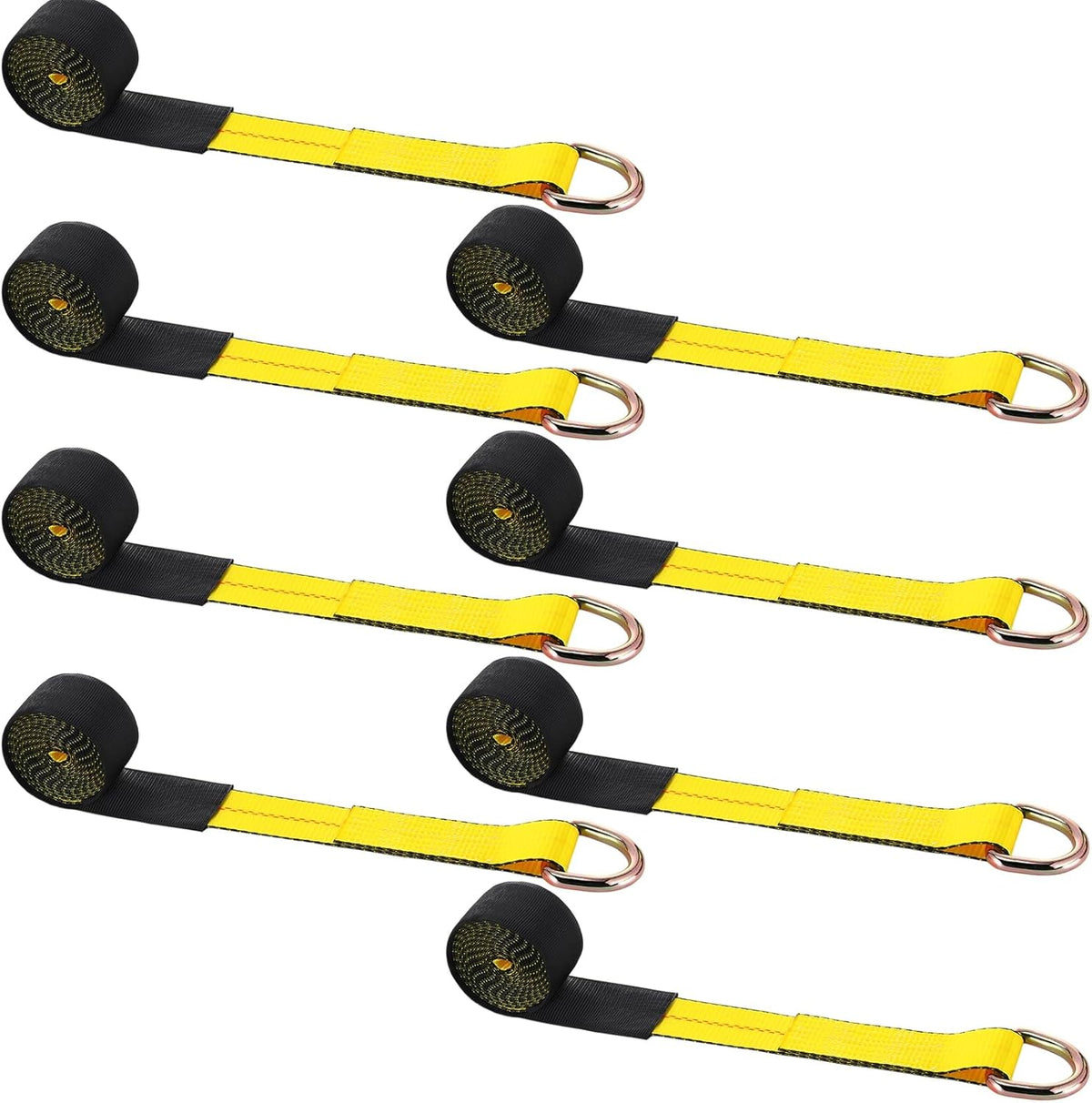 8Pack 2" X 10 ft Tow Truck Straps Lasso Wheel Lift Straps Lasso Tow Strap with D Ring 11, 000 Lbs Break Strength Auto Tie Down Auto Hauler for Trailer Truck Tie(Yellow)