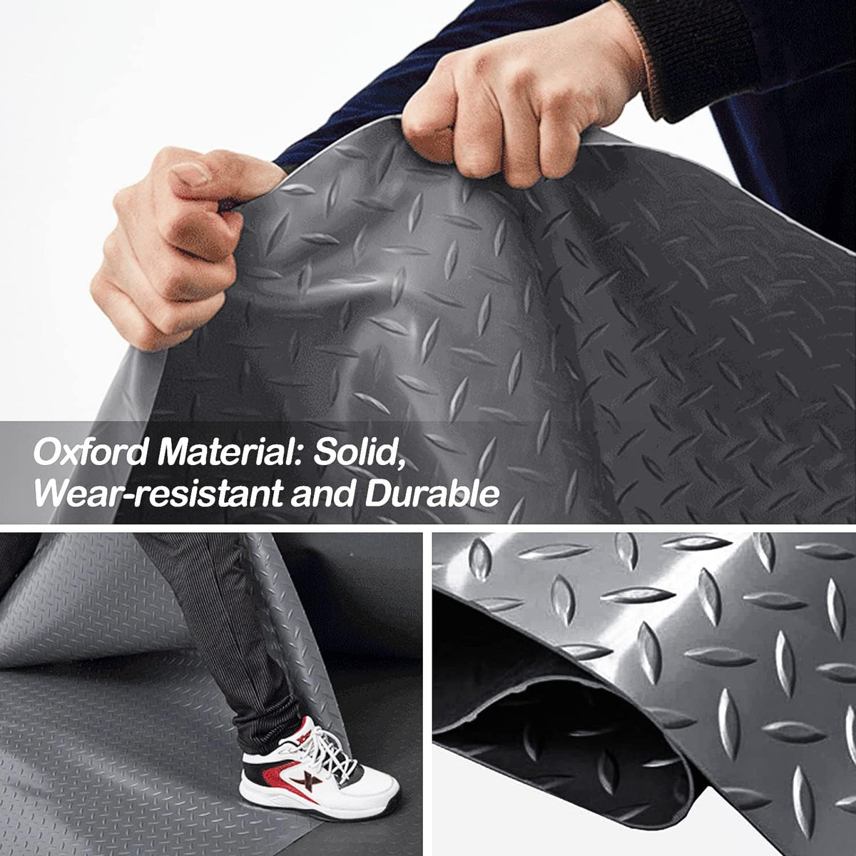 Garage Floor Mat, 4x8.2ft Diamond Rubber Plate Garage Flooring Rolls, Non-Slip Car Parking Mats Gray Floor Protector Mat for Garage Floor Under Car Trailer Truck