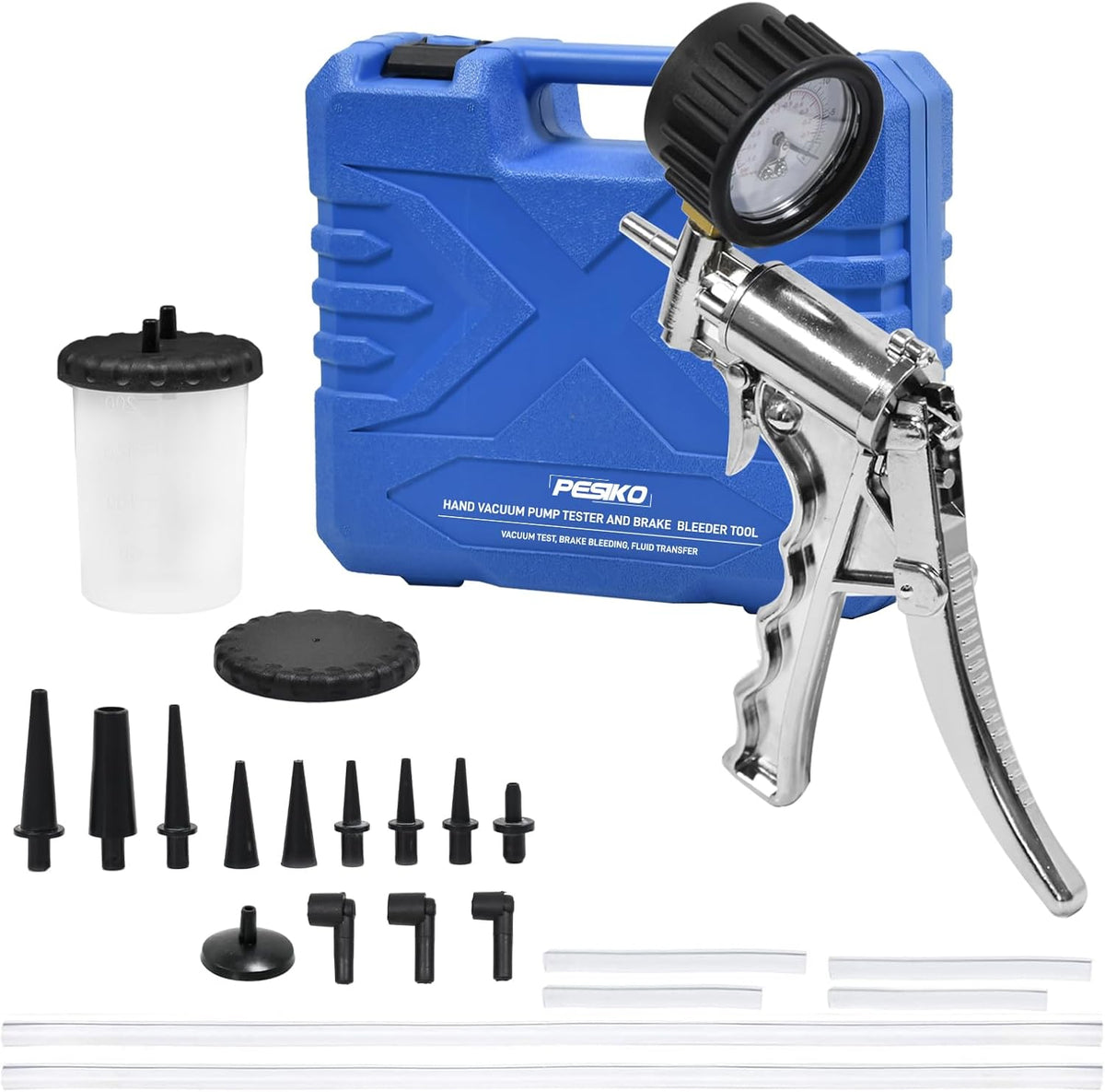 Hand Vacuum Pump Brake Bleeder Kit - Zinc-diecast Metal, Single Person Design for Brake & Clutch Bleeding, Automotive Tuning & Testing