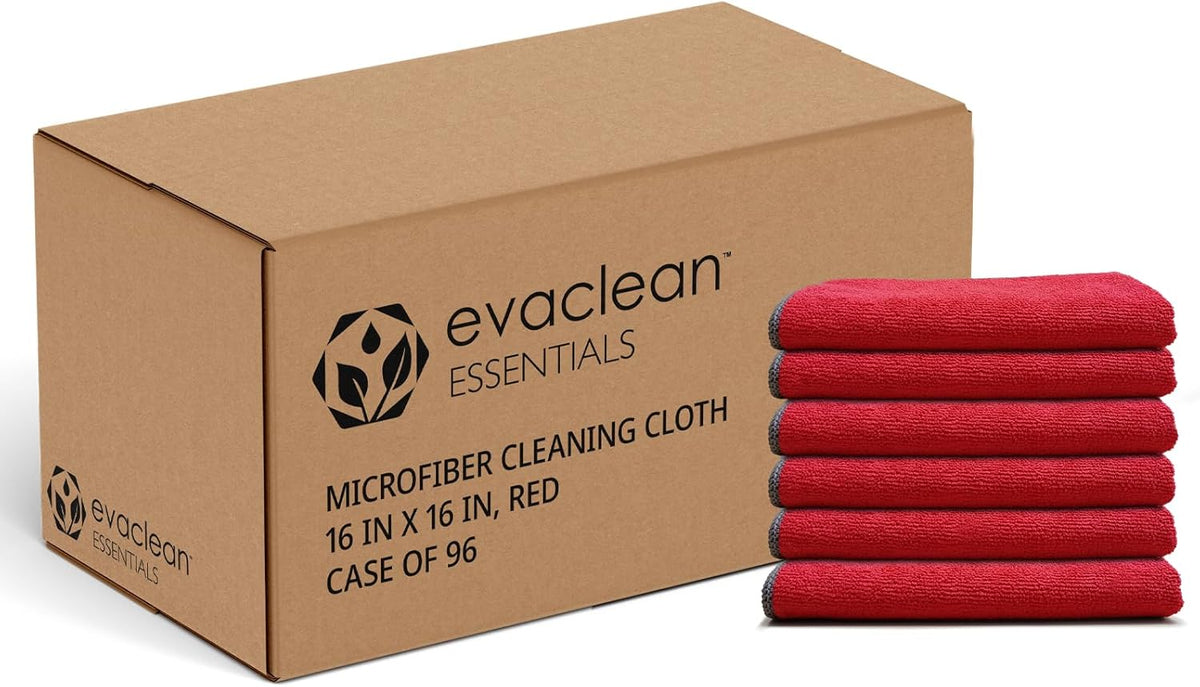 EvaClean Essentials Premium Microfiber Cleaning Cloth 16"x16" - Reusable, Washable, Non-Scratch, Microfiber Towels for Cleaning, Dusting, Polishing, High Absorbency & Durability, Red, 96-Pack