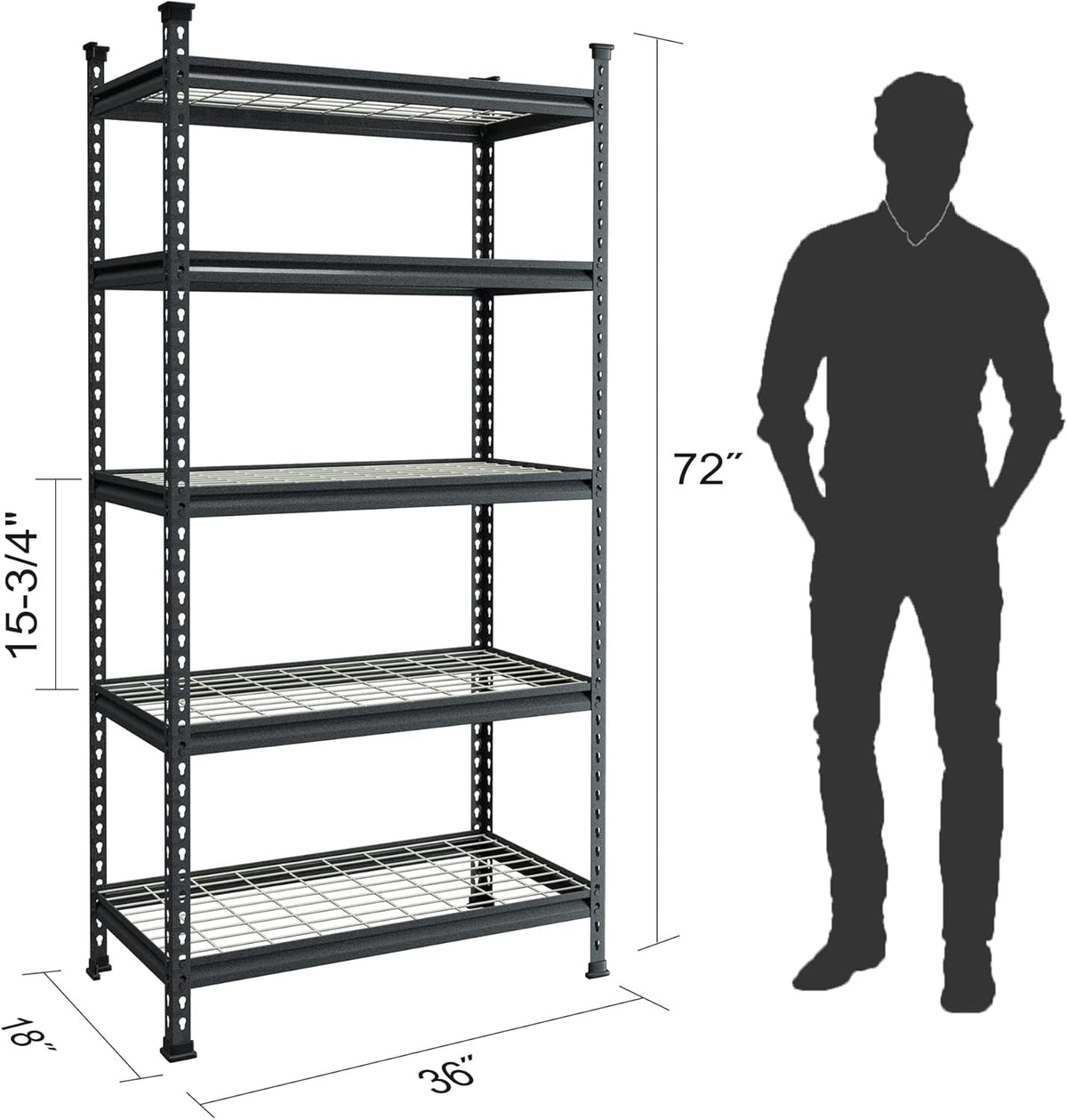 WORKPRO 5-Tier Metal Garage Shelving Unit, 36”W x 18”D x 72”H Storage Shelves, Adjustable Storage Rack Heavy Duty Shelf, 4000 lbs Load Capacity (Total), for Garage, Kitchen, Bathroom, Warehouse