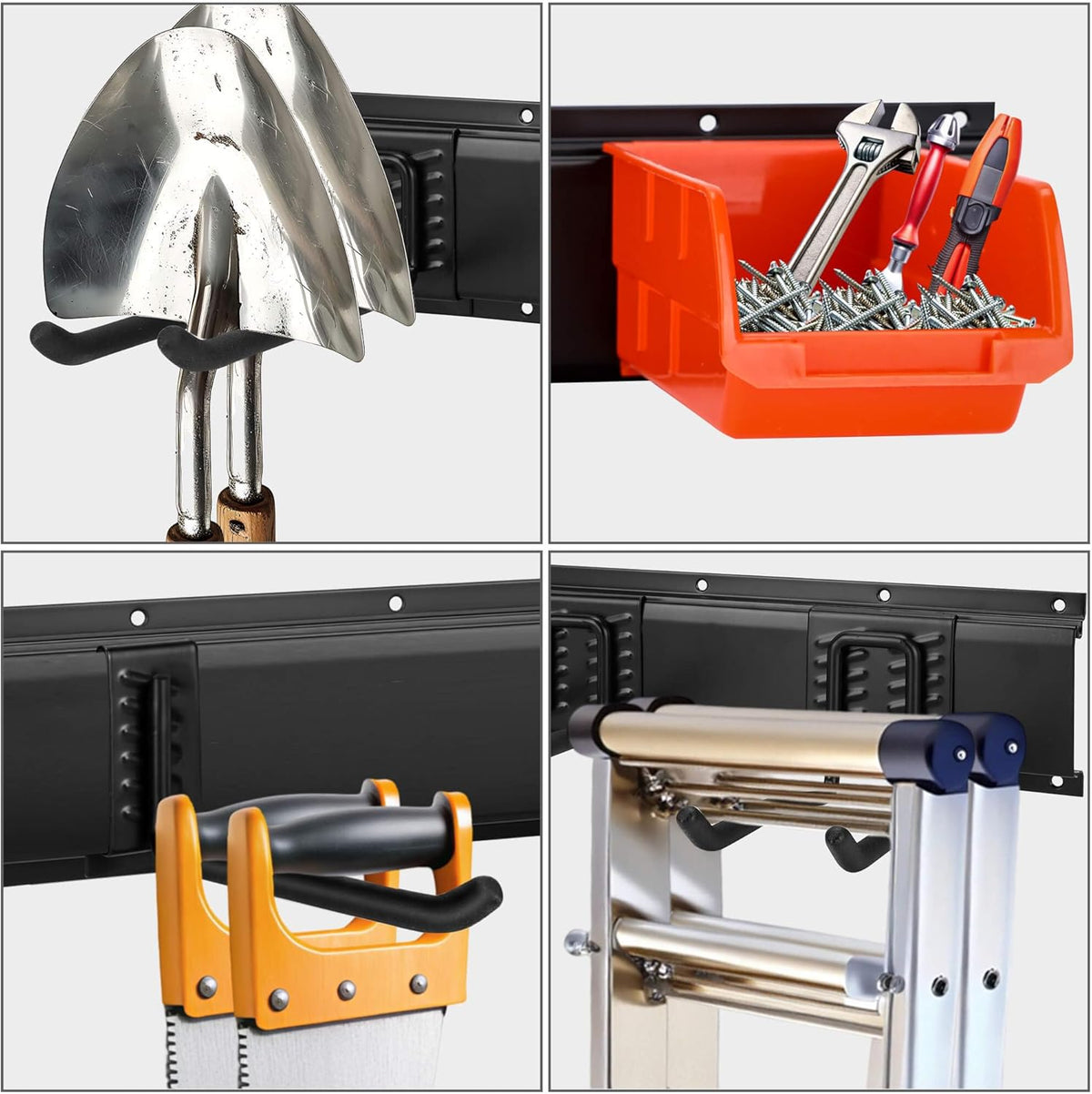 Garage Tool Organizer and Hanging Storage Rack, Heavy Duty Hooks for Organizing Various Tools in Shed, Garden, Yard