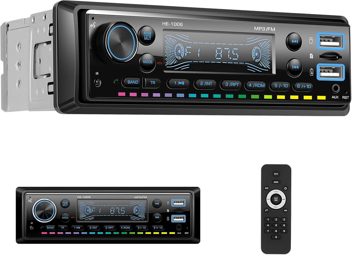 Single Din Bluetooth 5.0 Hands-Free Calling Car Stereo LCD Digital Display FM Radio MP3 Media Player USB/AUX/TF Card Input, USB Fast Charging