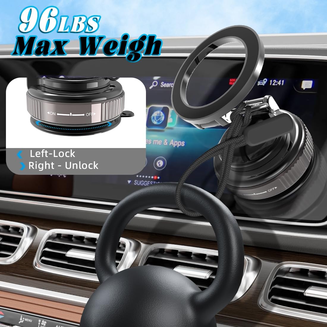 EnerCharge Magnetic Car Phone Holder, with 360° Adjustable & 3-Fold Extension, Upgraded Vacuum Suction Cup Cell Phone Mount for Car/Gym/Kitchen/Shower (Aluminum Alloy)
