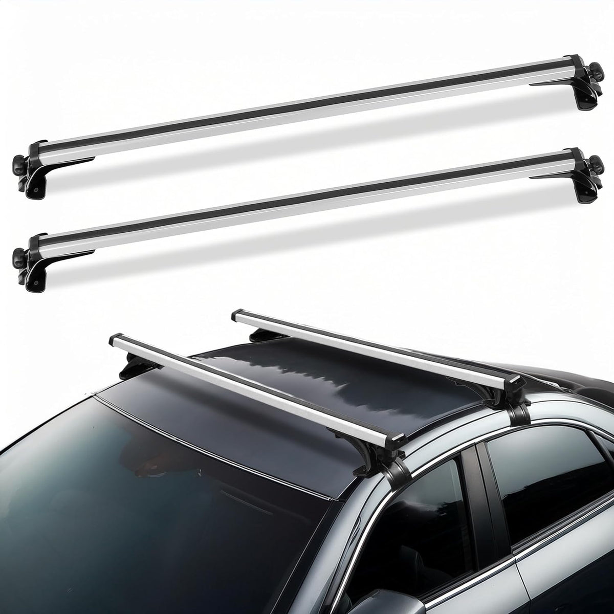48" Universal Roof Rack Cross Bars, Upgraded Aluminum Lockable Crossbars with Extendable Window Frame & Dual Security Keys. 165lbs Max Load for Bare Roof Cars/Trucks/SUVs