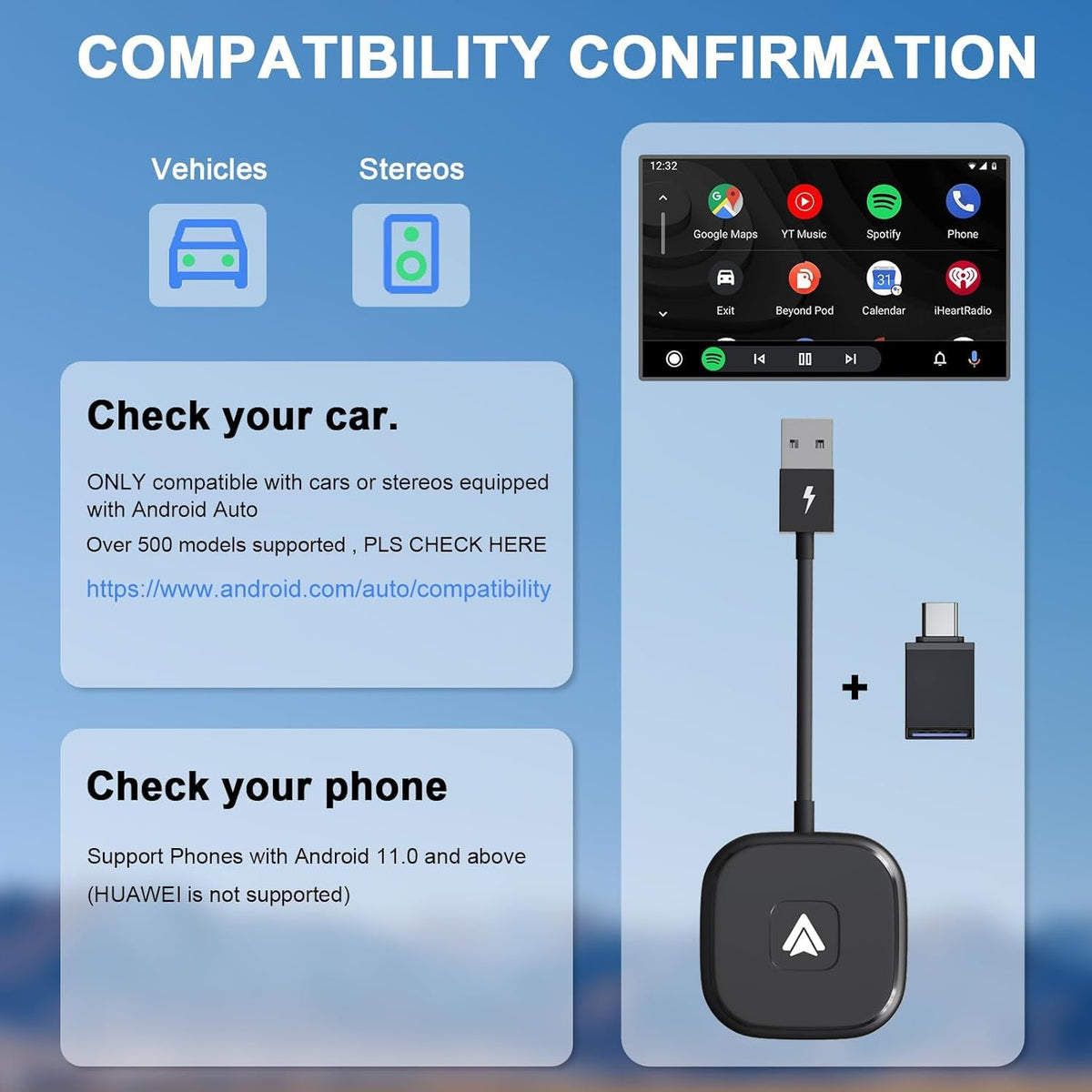 Android Auto Wireless Adapter for Wired Android Auto Cars Converts Wired to Wireless - Easy Setup Plug & Play Seamless Connection Stable and Fast