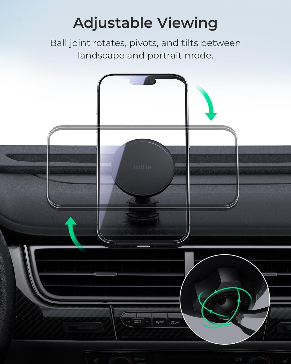 iOttie iTap 3 Magnetic Flush Mount Car Mount Phone Holder with Magnetic Ring Adapter. Compatible with MagSafe, iPhone, and Android Smartphones.