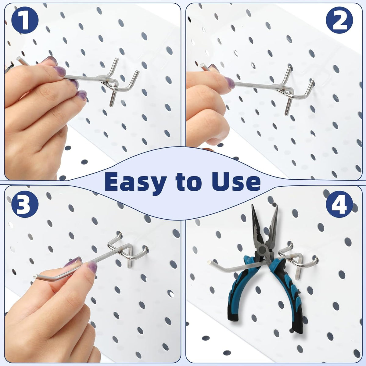 100 Pack Pegboard Hooks Set, 4 Inch Stainless Steel Pegboard Hooks Bulk Fit 1/8" Pegboard for Wall Shelving Display Hanging Tools Accessories Hanging Holders for Storage Craft Room Kitchen Store