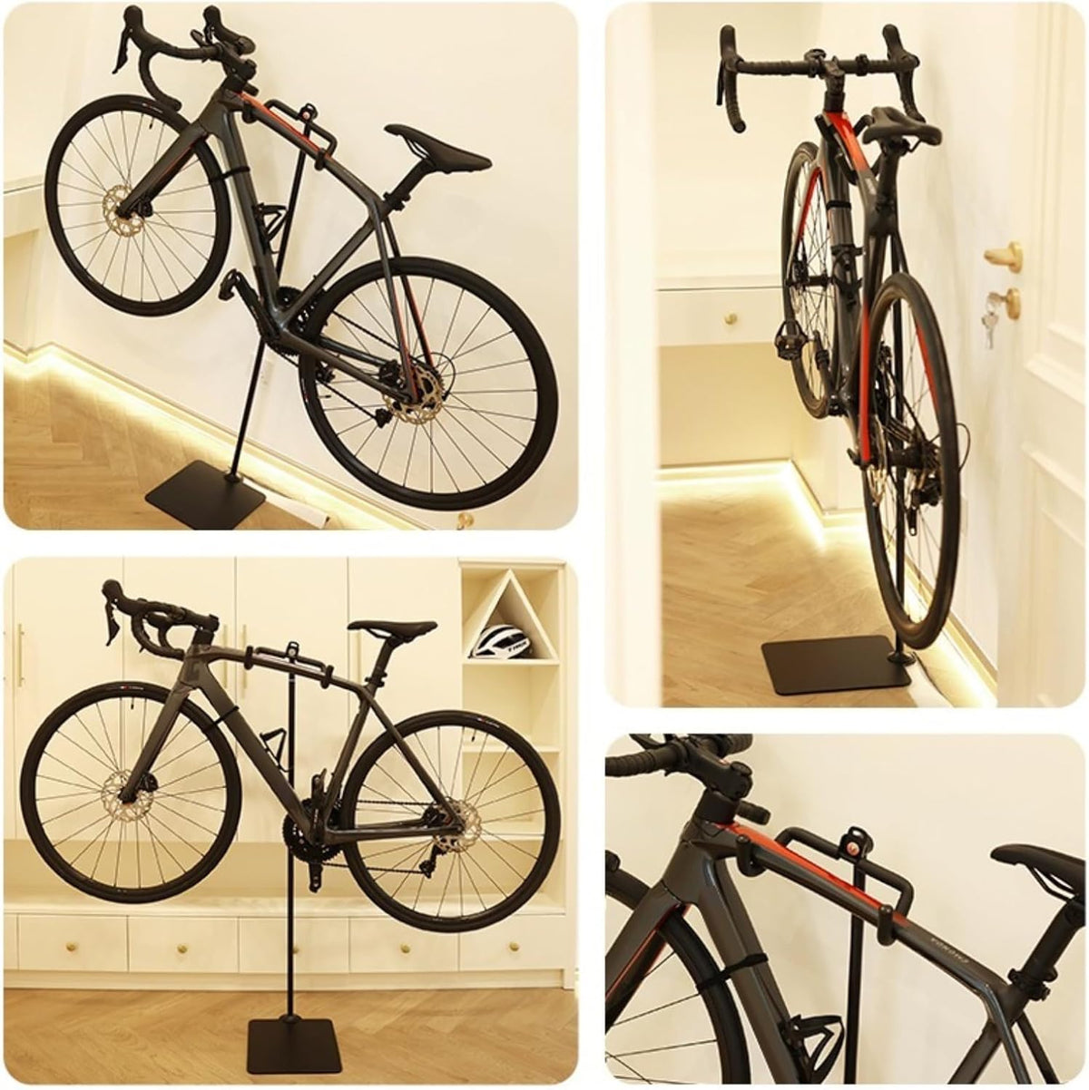 Rcool Carbon Steel Bike Stand,Adjustable 24-51in,Home Garage Parking Rack,Stable Anti-Slip,Durable Install,Frame Protection,Space-Saving，Black