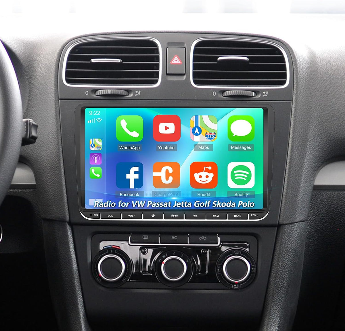 Car Radio for VW Passat Jetta Golf Skoda Polo, [1G+32GB] 9 inch Touch Screen Android Volkswagen Stereo with Wireless CarPlay Android Auto Bluetooth GPS WiFi FM+Backup Camera