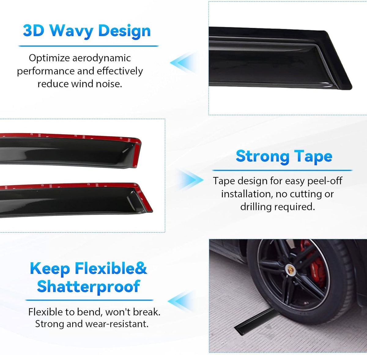 4pcs Front+Rear Smoke Tint Sun/Rain Guard Outside Mount Tape-On Vent Window Visors Compatible with 08-17 Enclave