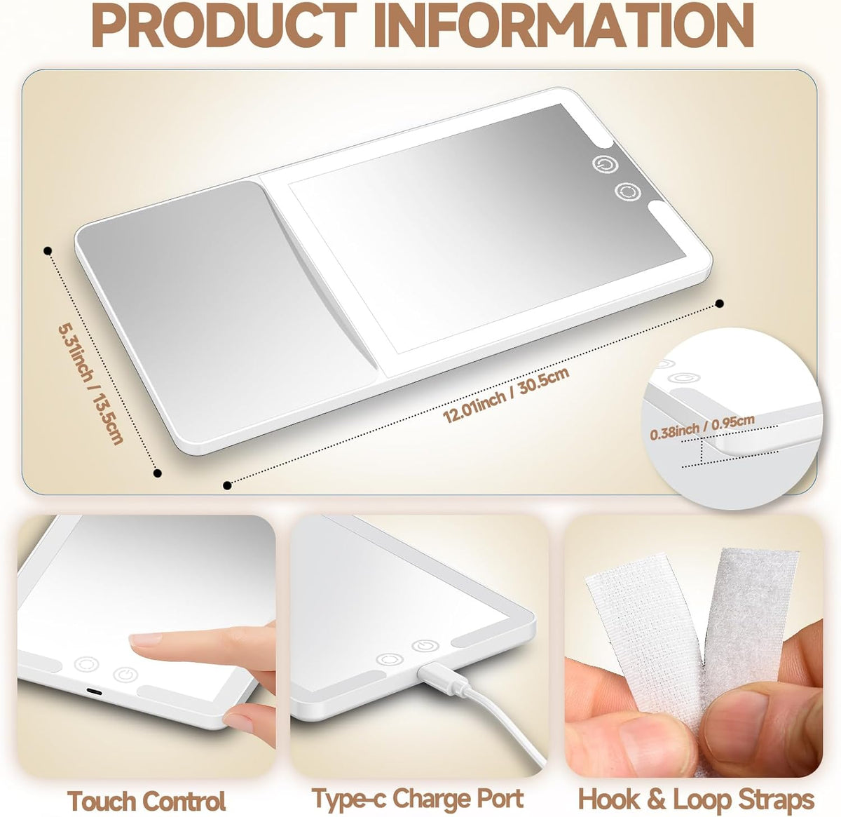 Car Sun Visor Vanity Mirror with Lights,Side with 6 inch 20X Magnifying Mirror,Rechargeable Car Makeup Mirror with 3 Light Modes,Dimmable Touch Led Screen,White