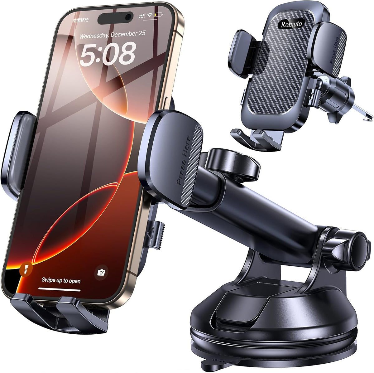 Phone Holders for Your Car【2025 Upgraded 3 Base in 1】Car Phone Holder Mount Dash【360°】Suction Cup Phone Mount for Truck Cell Phone Holder Automobile Accessory Kits for Car fits iPhone Samsung
