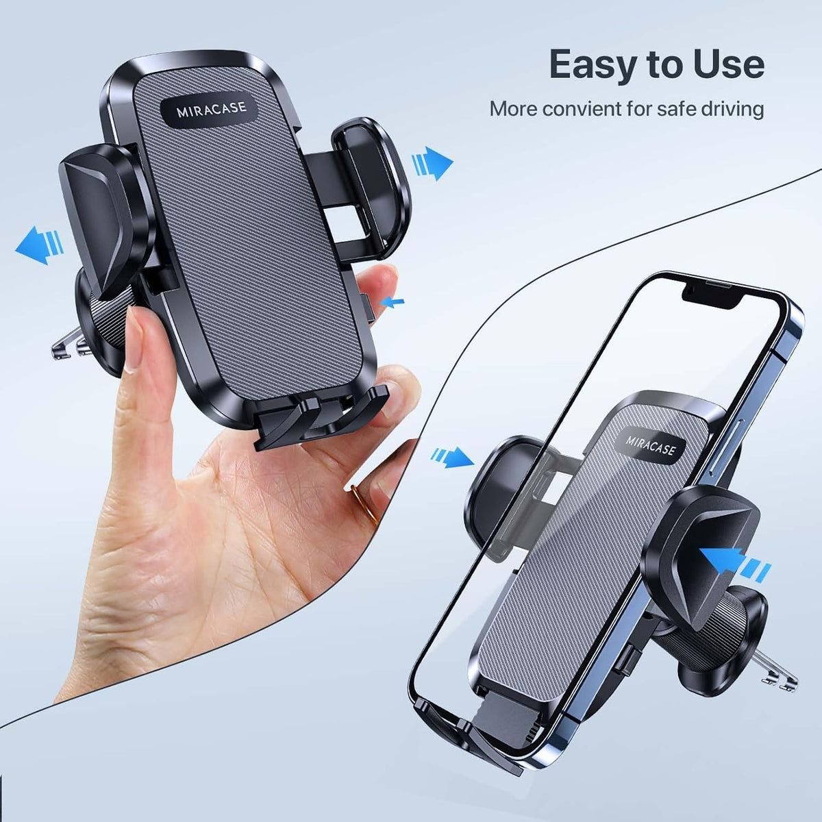 Miracase Phone Holders for Your Car with Upgraded Double Metal Hook Clip, Air Vent Cell Phone Car Mount, Universal Automobile Cradle Fit for iPhone Android and All Smartphones, Light Black