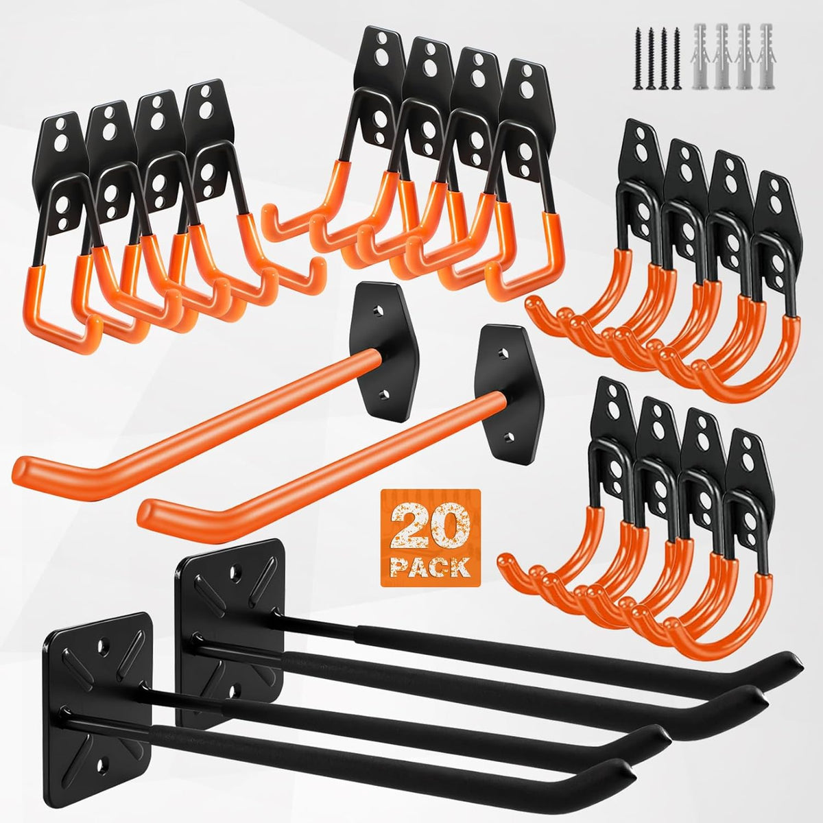 20 Pack Garage Storage Hooks Heavy Duty, Steel Bike Hook for Garage Organization, Utility Wall Mount Hooks with Anti-Slip Coating for Hanging Ladder, Ropes, Bike, Outdoor, Garden and Power Tool
