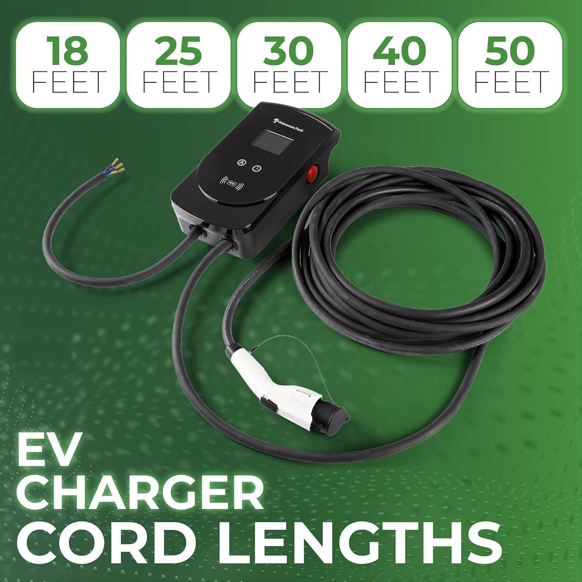 PRIMECOM 80 Amp 22KW 220Volt Level-2 18ft to 50ft Cord Lengths 20X Fast Smart Electric Vehicle EV Charging Station Ford Transit F-150 Lucid Air Polestar TeslaXS Taycan (50 Feet)