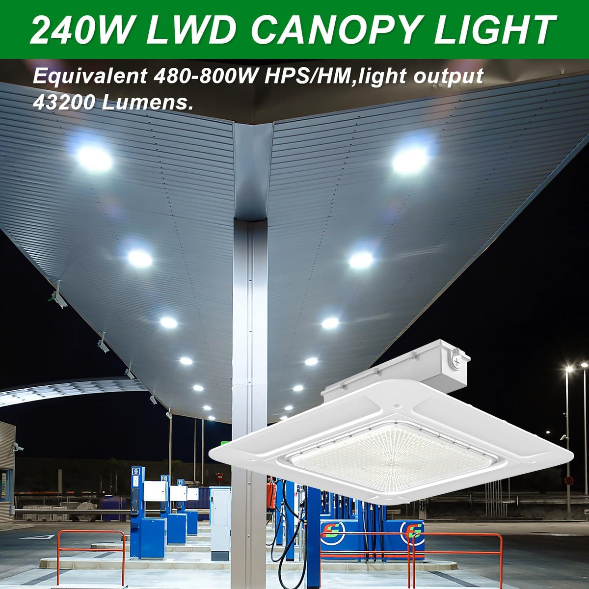 OSTEK LED Gas Station Canopy Light, 240W Carport Ceiling Light 5700K, Outdoor Rated (1000W HID/HPS Equivalent), 90-277V IP65 DLC & UL Listed (240W-1 Pack)