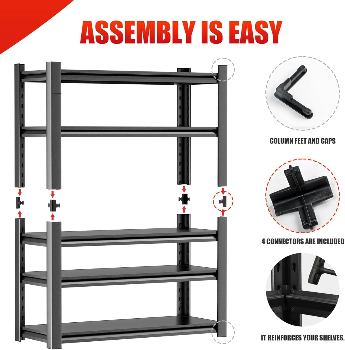 Storage Shelving Rack - 5 Shelf Heavy Duty Garage Storage Shelf, Metal Shelving Organizer for Garage, Home, and Utility Rooms, Maximize Space with Easy Organization16 D x36 W x72 H