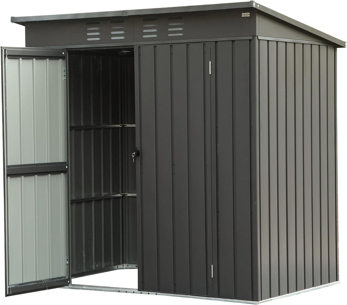 IKERY Compact Galvanized Steel Garden Shed - 5' x 3' with Sloping Roof and Lock, Metal Utility Storage for Small Backyard or Balcony, Dark Gray
