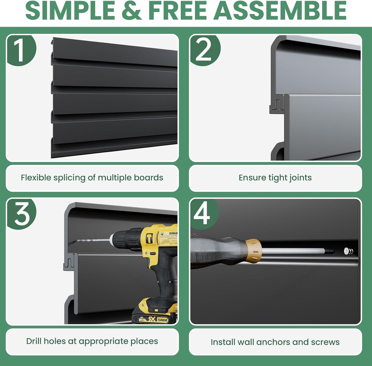 Slatwall Panel Wall Storage Systems, 4x8 ft Slat Wall Paneling Garage Wall Organizer with Five Hooks, Heavy Duty Wall Mounted PVC Wall Rack, Black