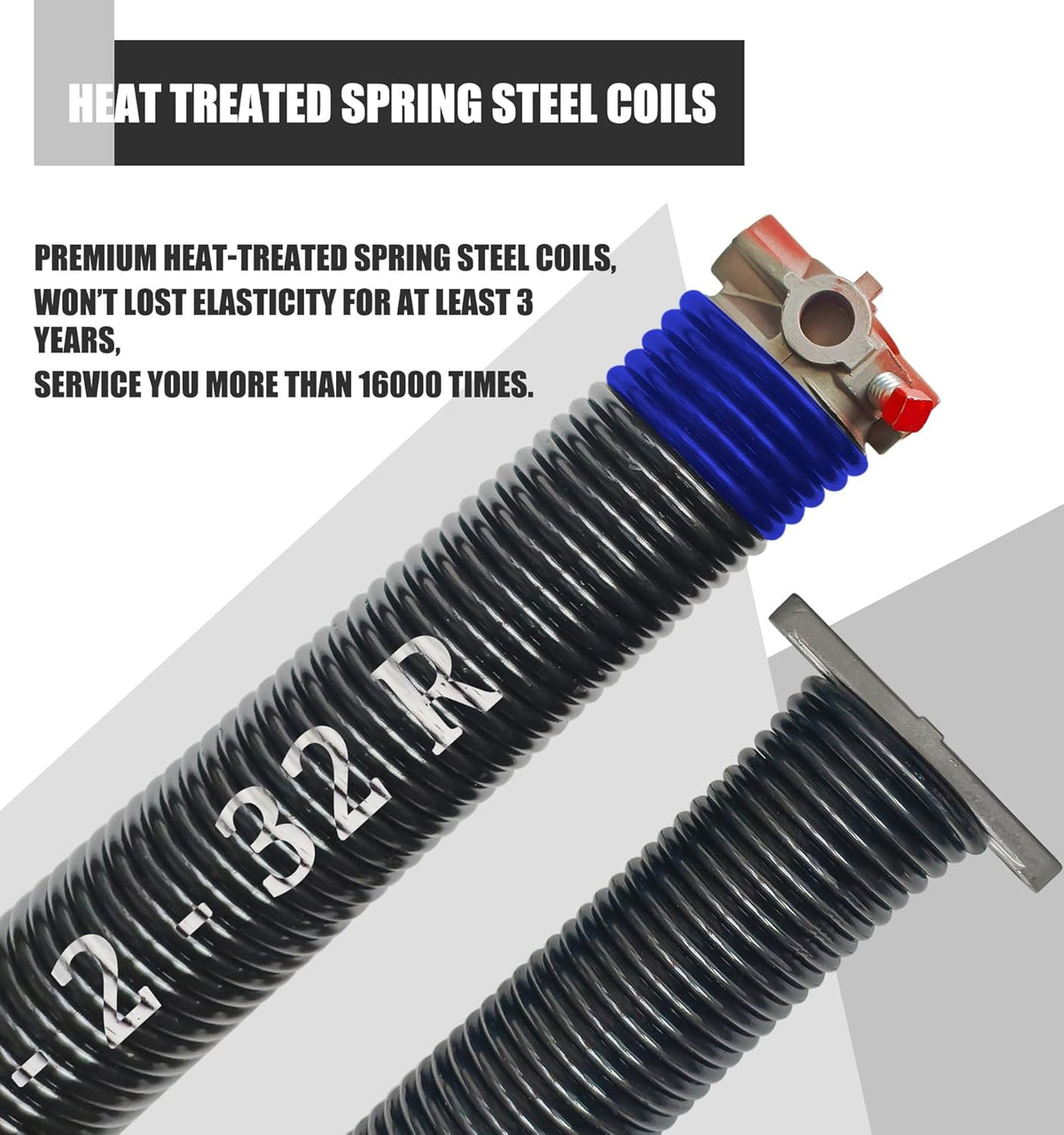 Garage Door Torsion Spring Set, Pair of 2" Electrophoresis Coated Garage Door Spring Replacement with 2 Non-Slip Winding Bars and Bearing, Minimum 16000 Cycles (.262x2x32")