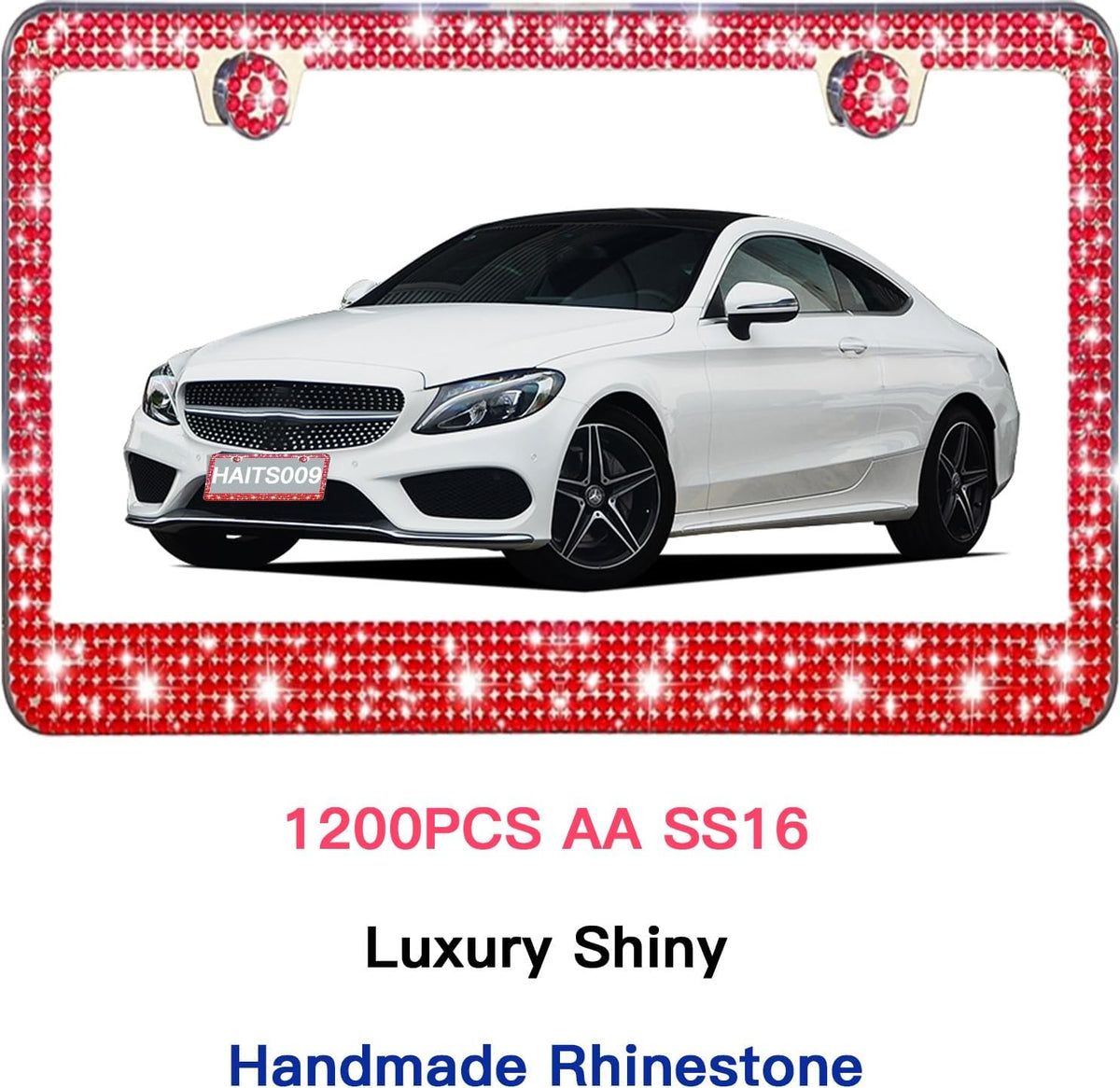 2 Pack License Plate Frames for Women, Sparkly Rhinestone Diamond Car Accessories with Glitter Crystal Caps (Red(2PCS))