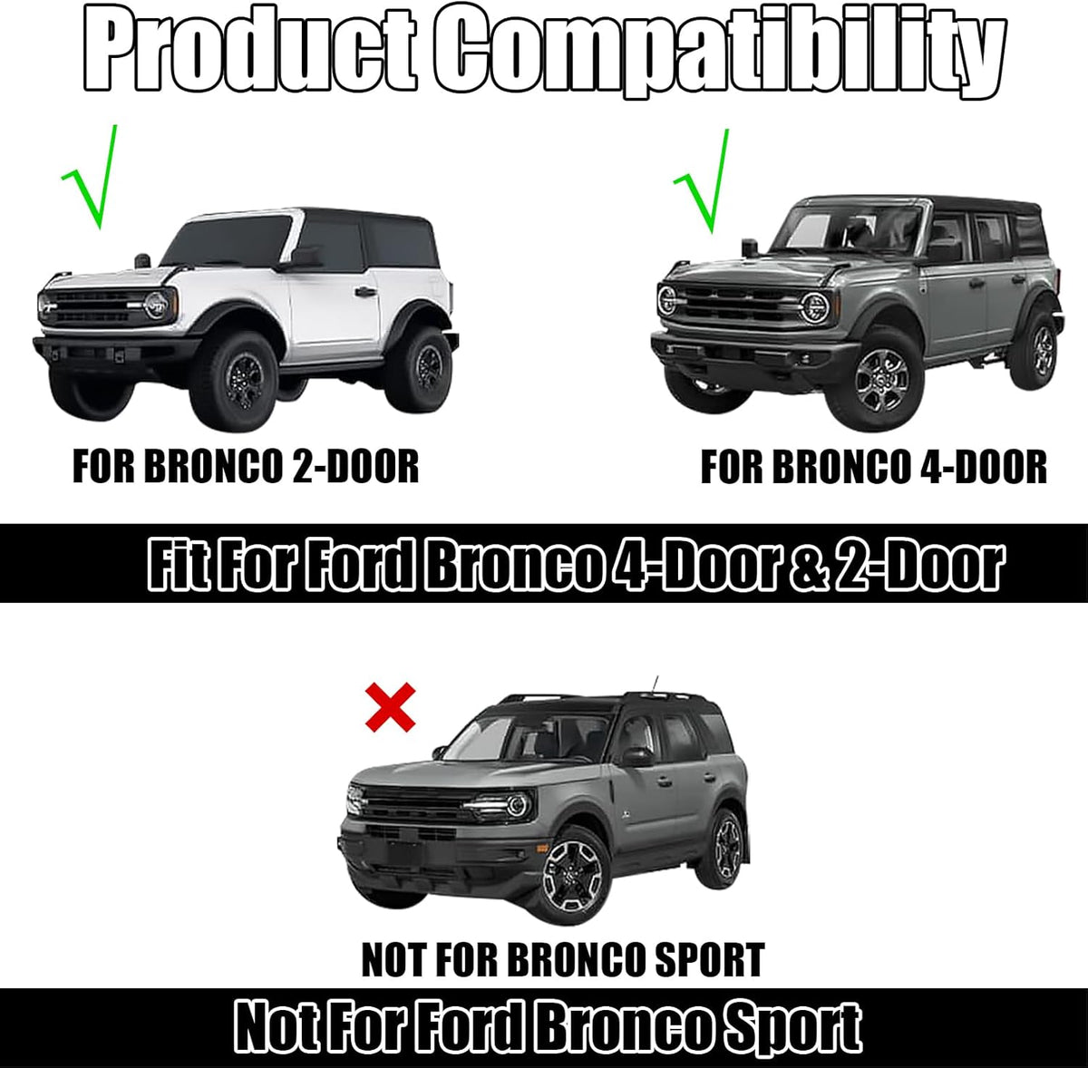 Hood Deflector Hood Protector Compatible with Ford Bronco 2/4 2024 2023 2022 2021 Matte Black Hood Protector Bug Deflector Stone Guard(Not for Bronco Sports)