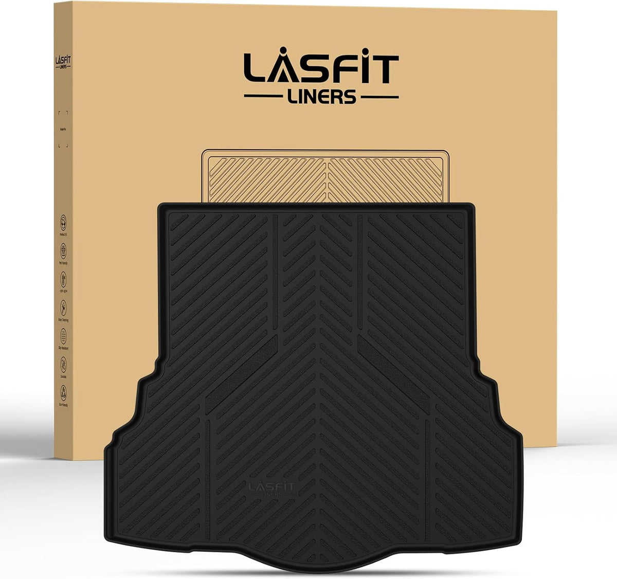LASFIT Trunk Mat for Ford Fusion 2013-2020 (Only Fit Gasoline Not Fit Hybrid & PHEV) All Weather TPE Mats Custom Fit Cargo Mats for Ford Fusion Car Mats and Cargo Liner, Black