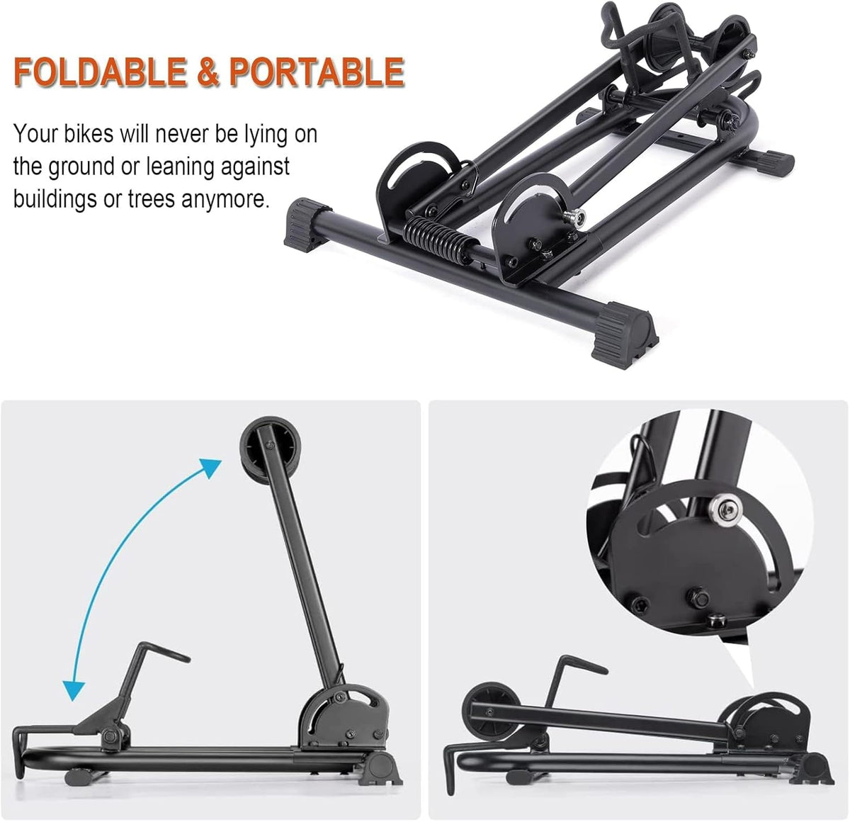 Indoor Bike Floor Stand - Bike Stand Rack for Garage/Home - Bike Storage Bicycle Parking Rack Fit 26”-29” Mountain Road Bikes (1 Bike Rack)