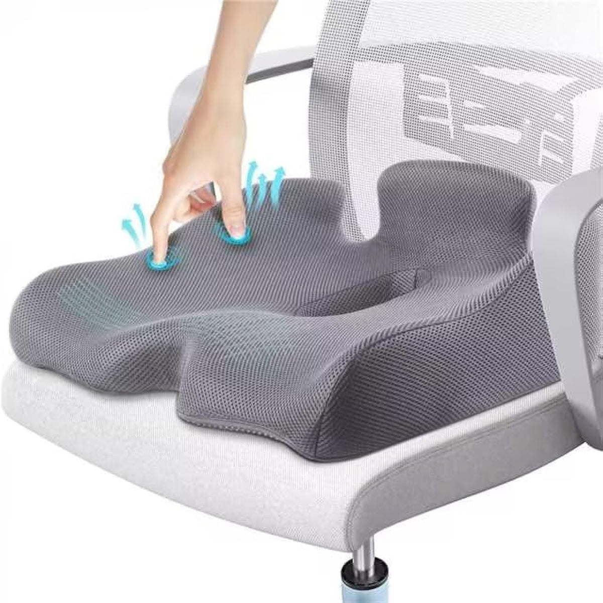 Benazcap Memory Seat Cushion for Office Chair Sciatica & Back Pain Relief Memory Foam Firm Coccyx Pad for Car, Wheelchair, Gaming Chair and Desk Chair, Gray