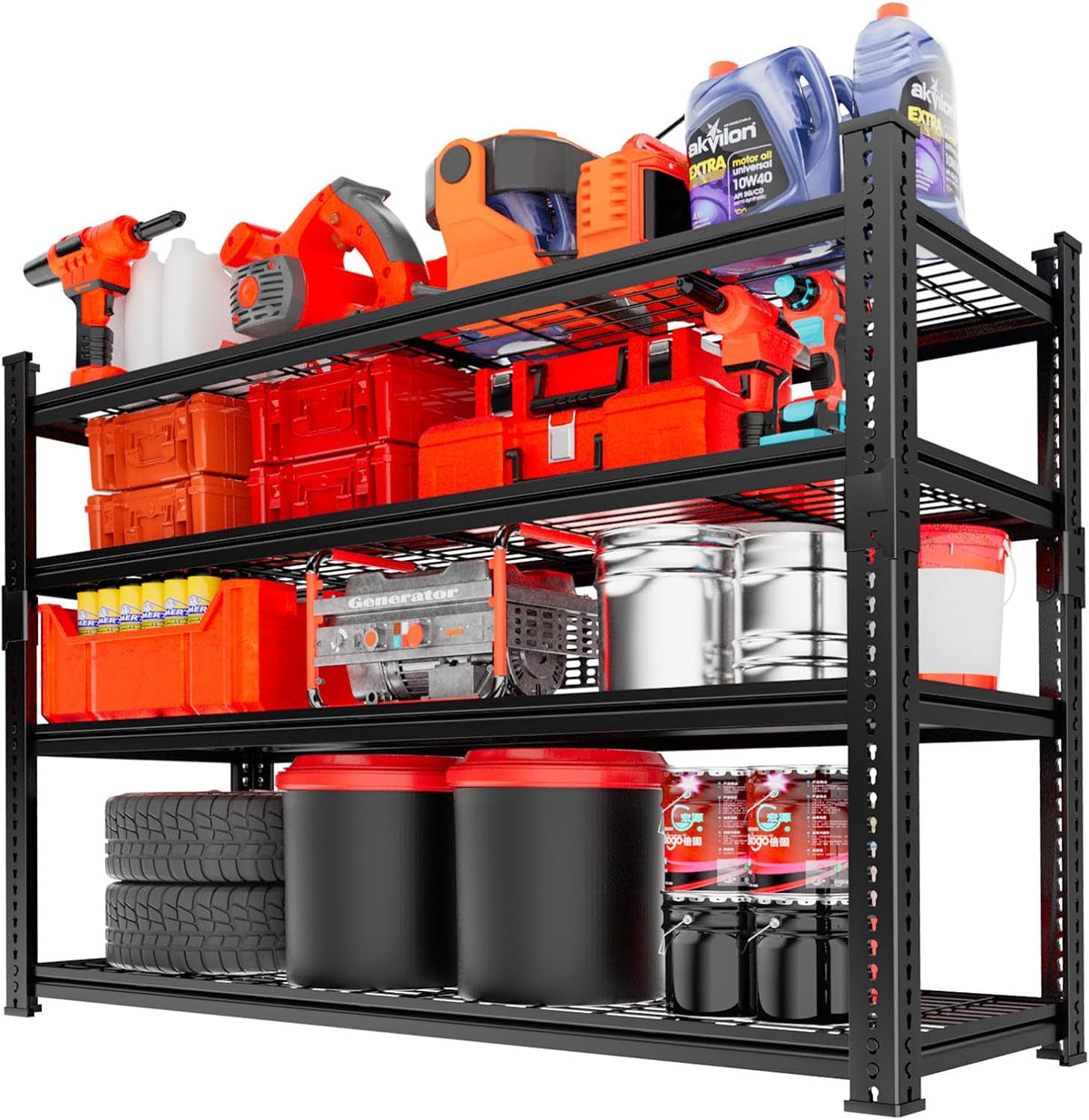 Storage Shelves, Garage Shelving Heavy Duty 2640LBS Capacity, 48"L x 18"W x 60"H Adjustable Metal Shelving Organizer Wire Rack, 4 Tier Utility Shelf Unit for Pantry Closet Warehouse Organization
