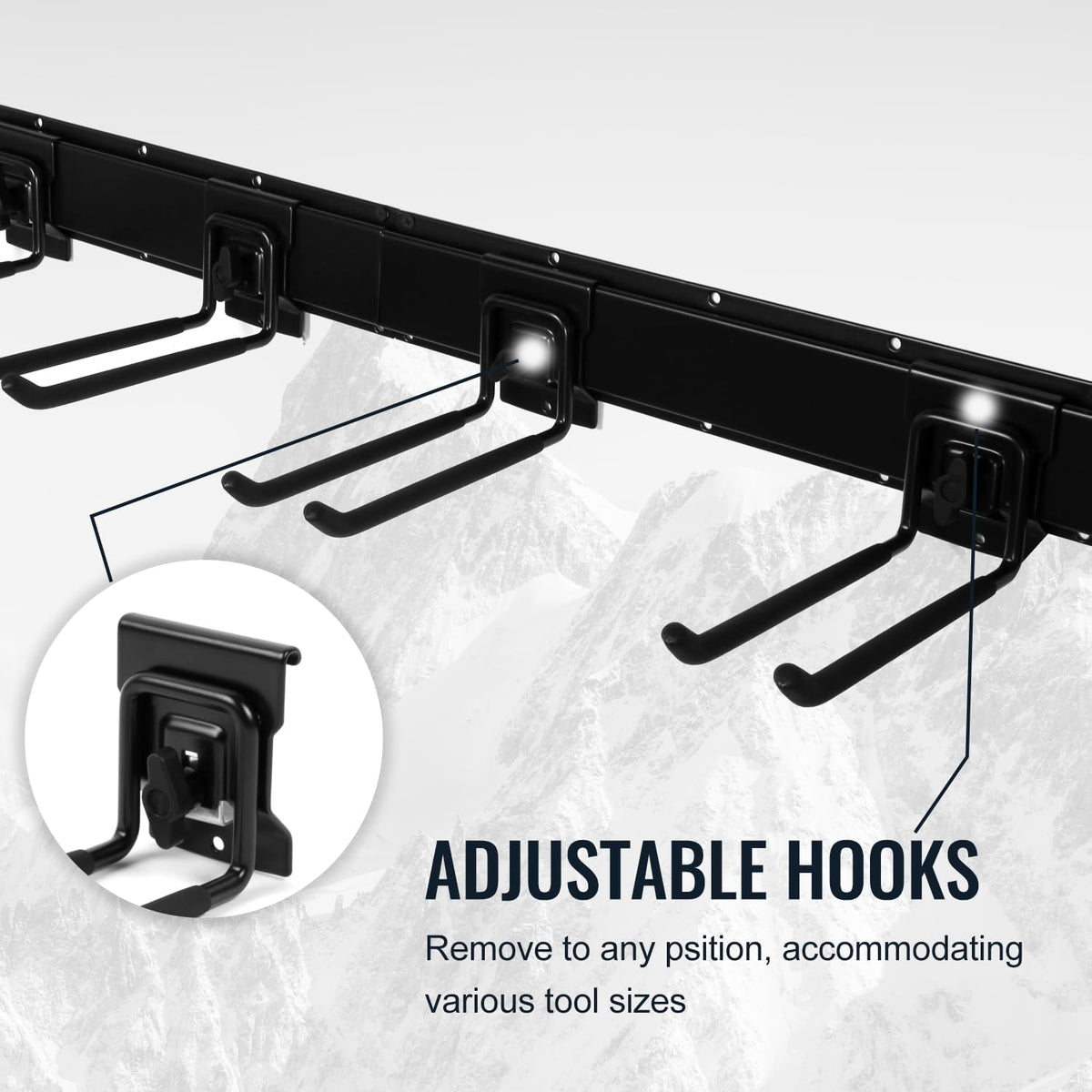 Locking Garden Tool Organizer, Garage Organization Wall Mount Storage Rack, Heavy Duty Metal Yard Tool Organizer, Adjustable Hanging Hooks, Hold Up to 3000lbs (32Inch Black)