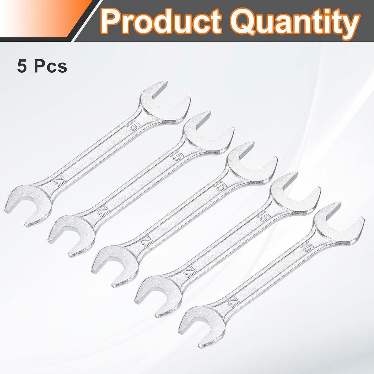 HARFINGTON 5pcs Double Open End Wrench 12mm x 15mm Metric 15 Degree Offset Angle Small Flat Head Wrench Galvanizing Open Ended Spanner for Automotive Repair Furniture Assembly